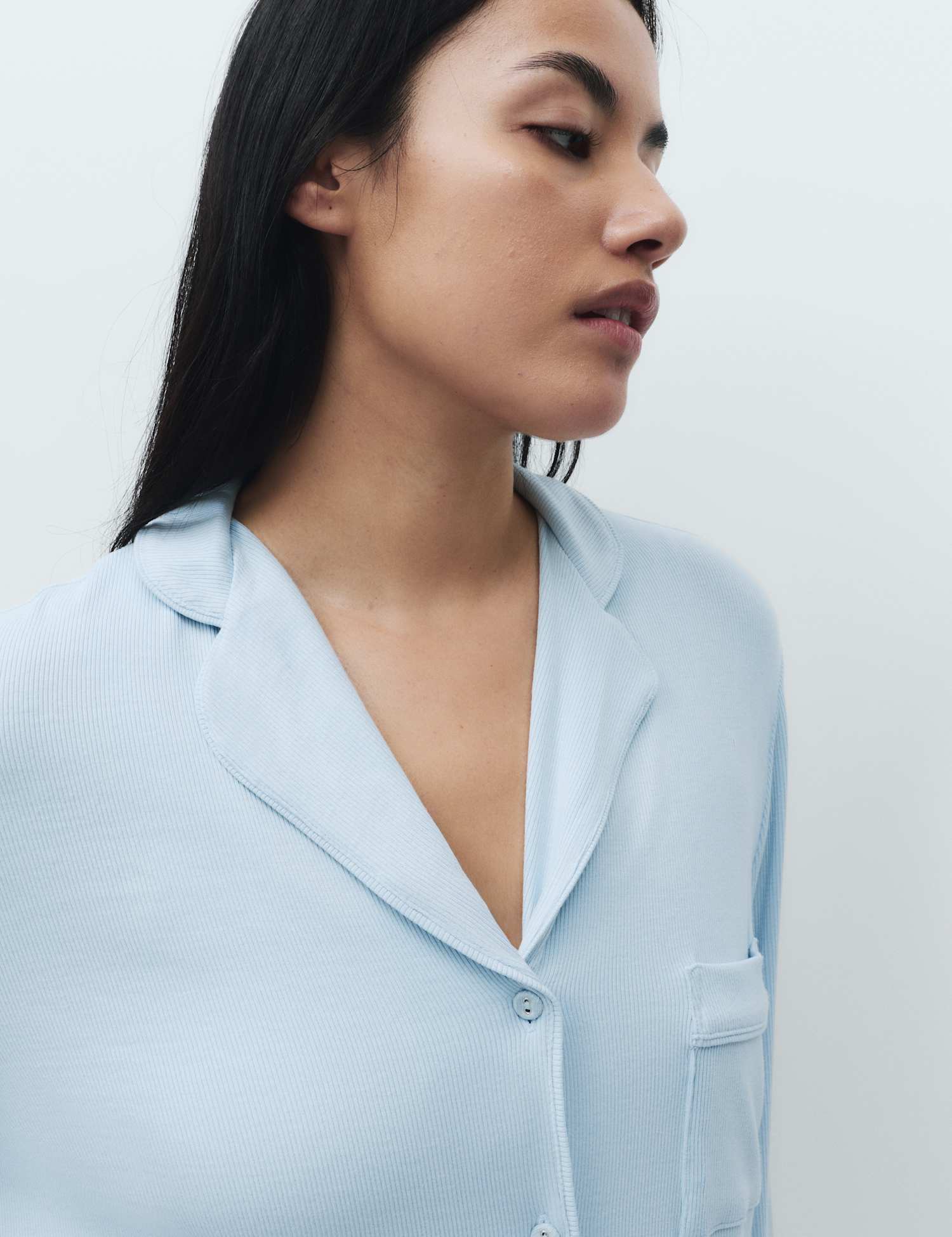 M&S Rib Pyjama Set Ice Blue