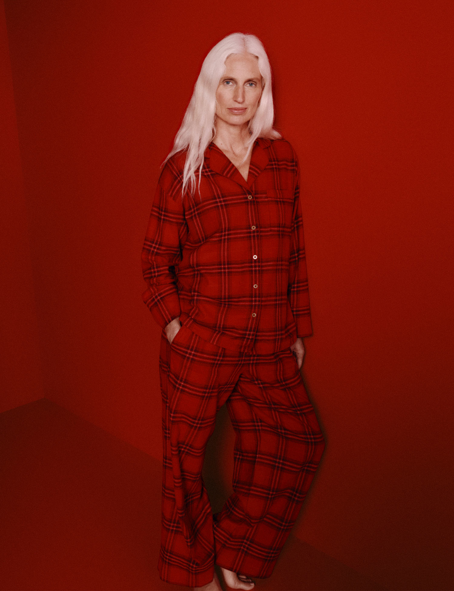 M&S Brushed Cotton Checked Christmas Family Pyjamas Red Mix