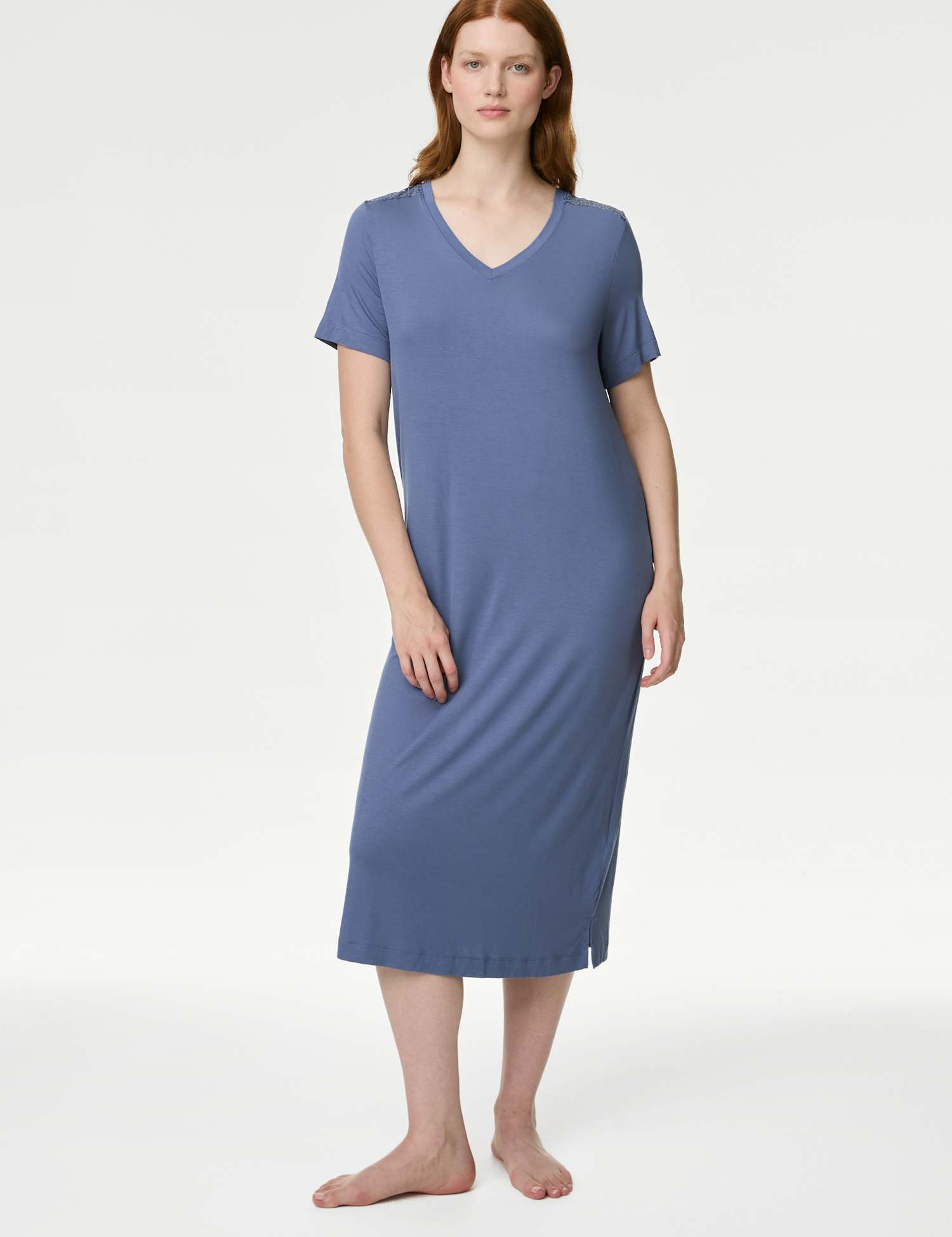 M&S Body Soft� Lace Trim Nightdress Slate Blue