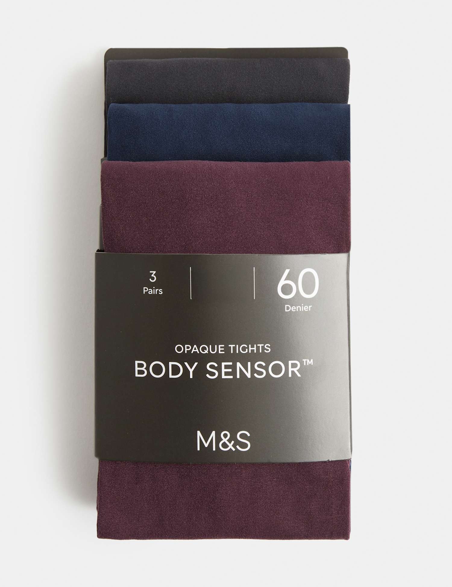 M&S 3 Pack 60 Denier Body Sensor� Opaque Tights Aubergine Mix