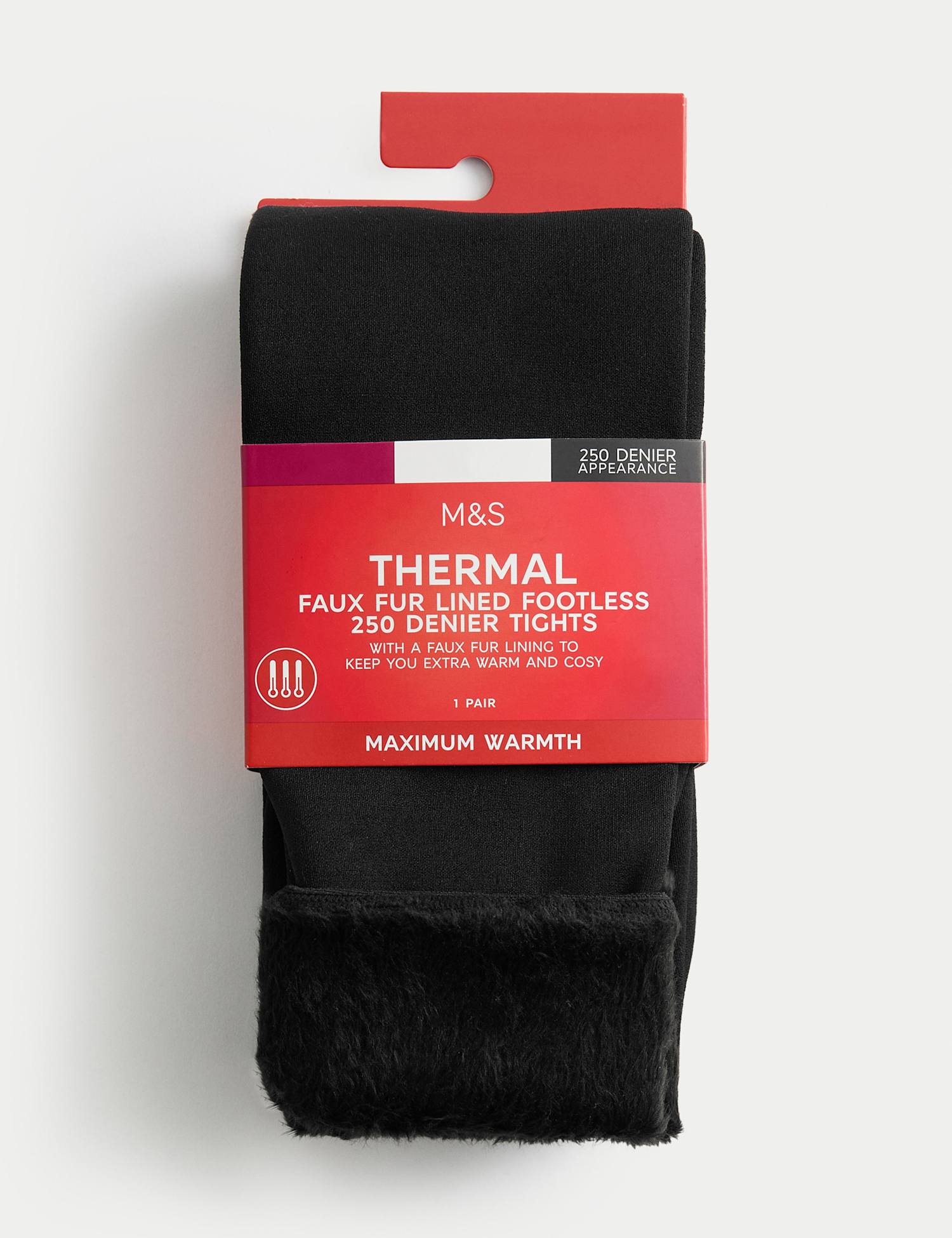 M&S 250 Denier Velour Lined Footless Tights Black