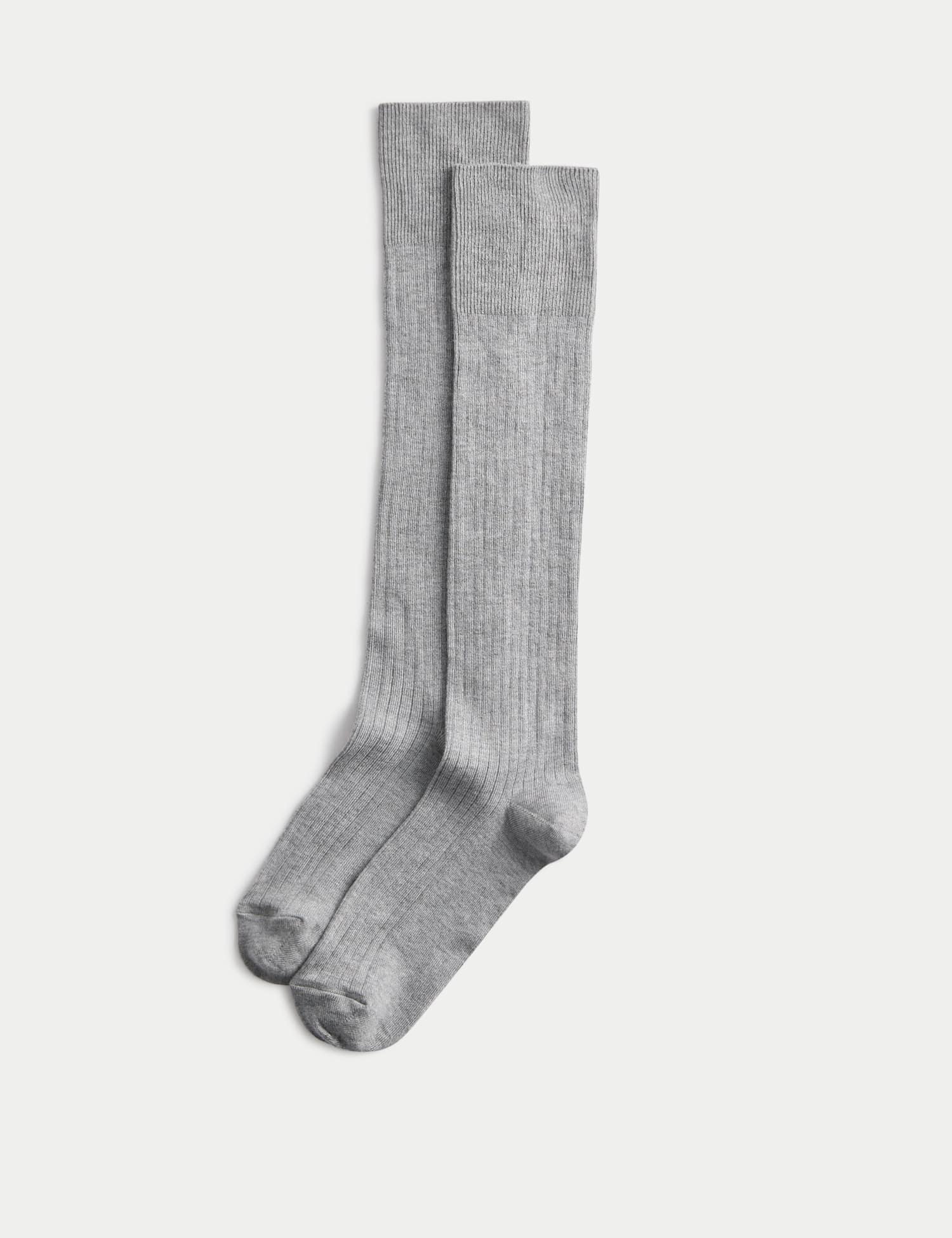M&S 2 Pack Freshfeet� Supersoft Knee High Socks Light Grey