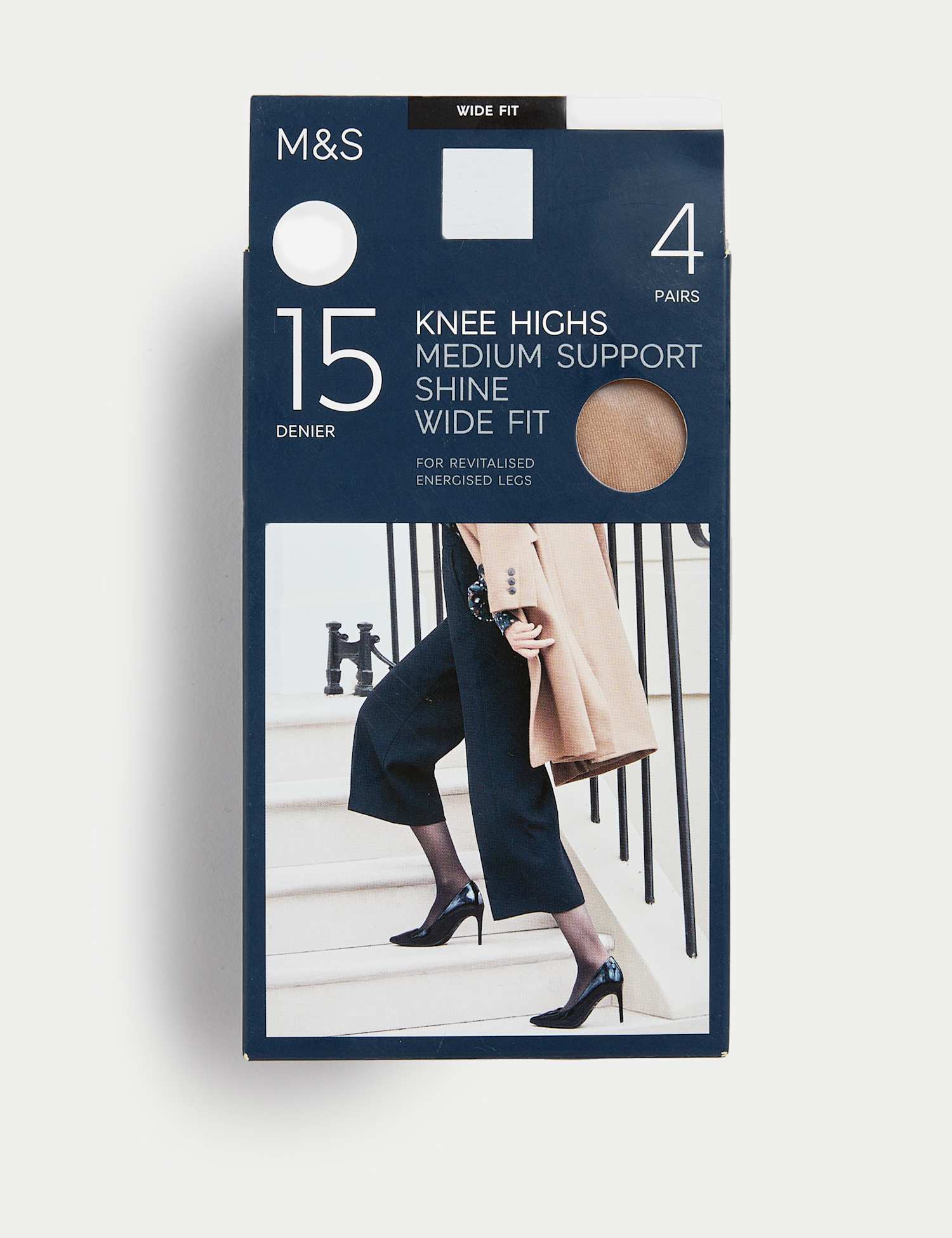 M&S 4 Pack 15 Denier Medium Support Knee Highs Rose Quartz