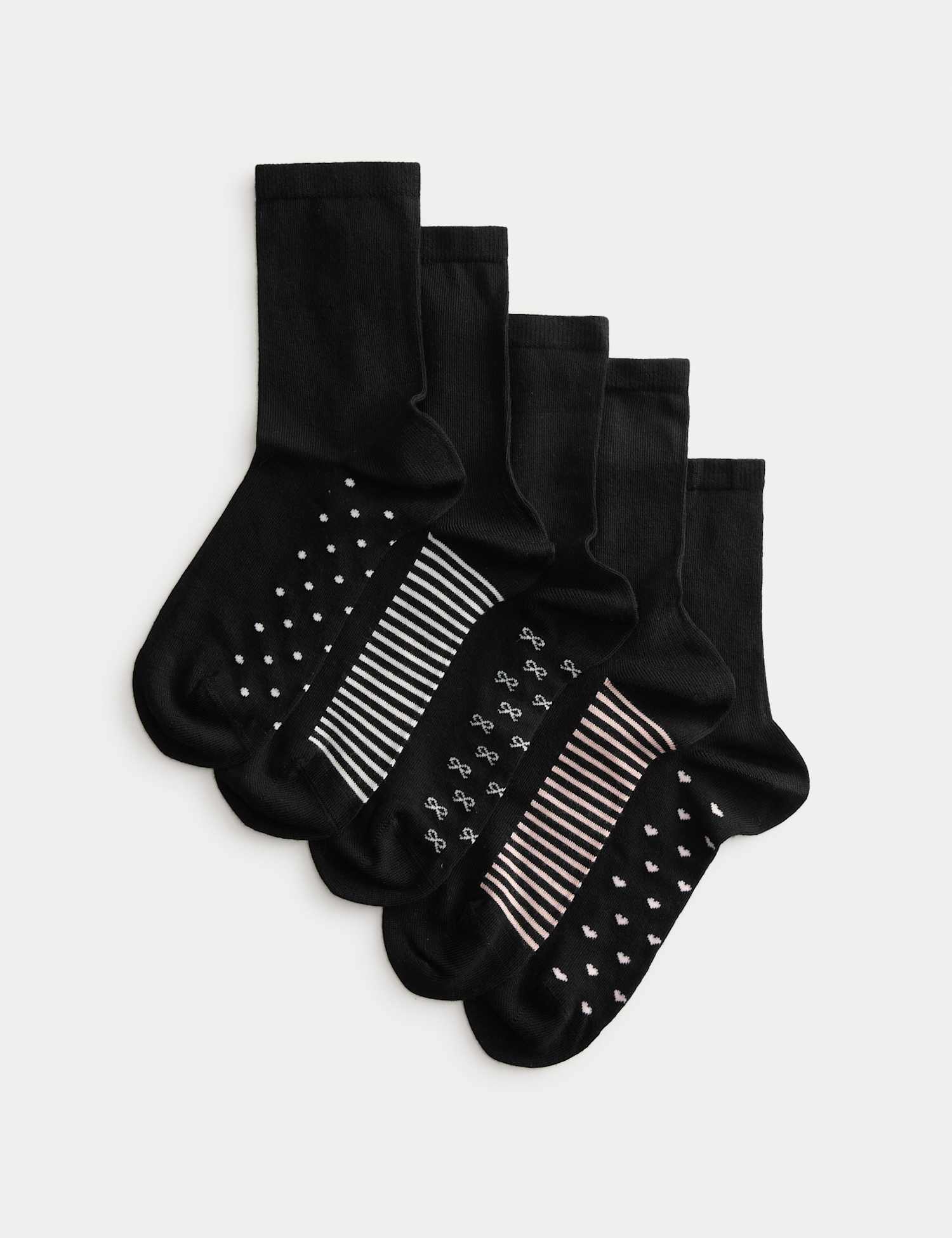 M&S 5 Pack Supersoft Patterned Ankle High Socks Black Mix