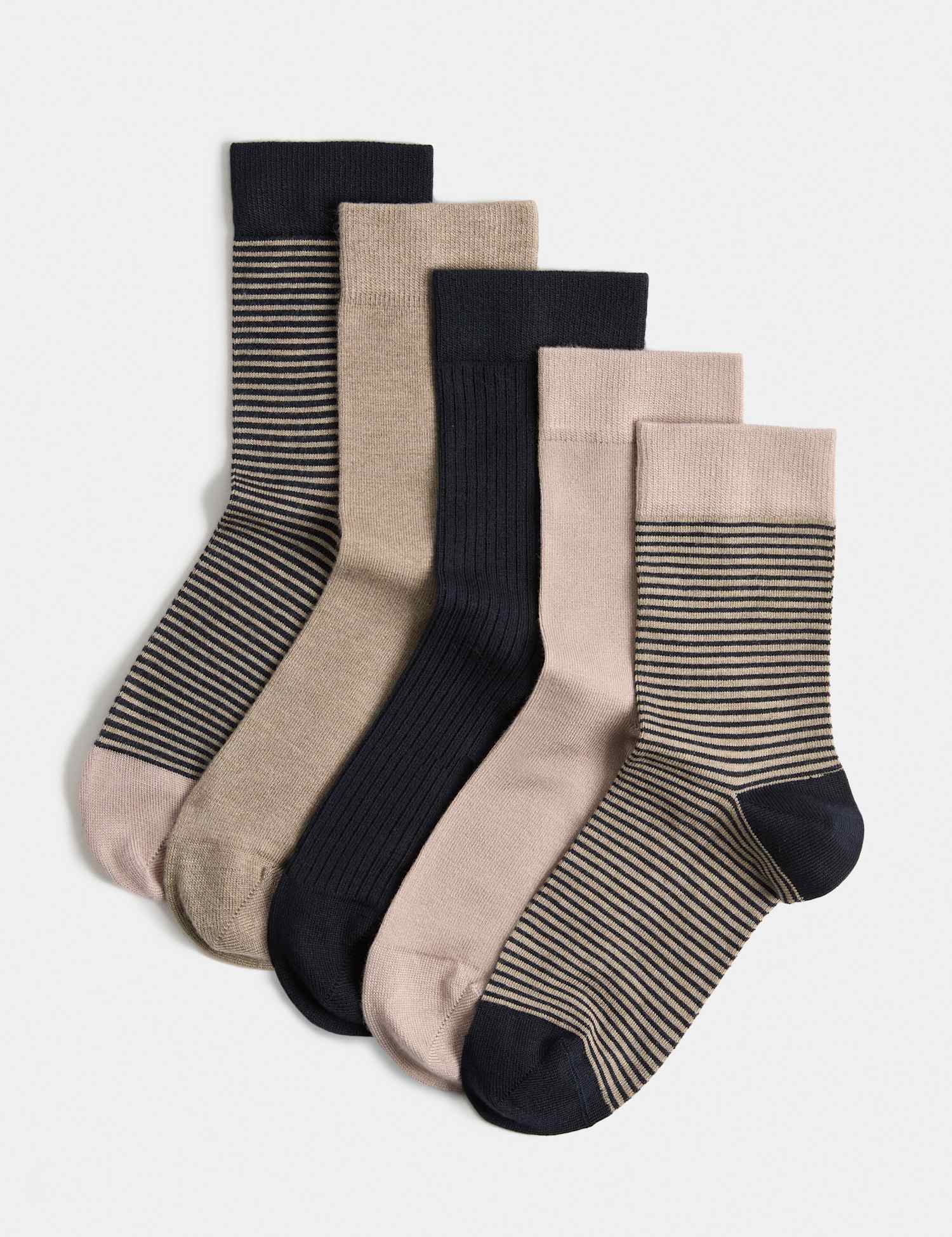 M&S 5 Pack Supersoft Patterned Crew Socks Navy Mix