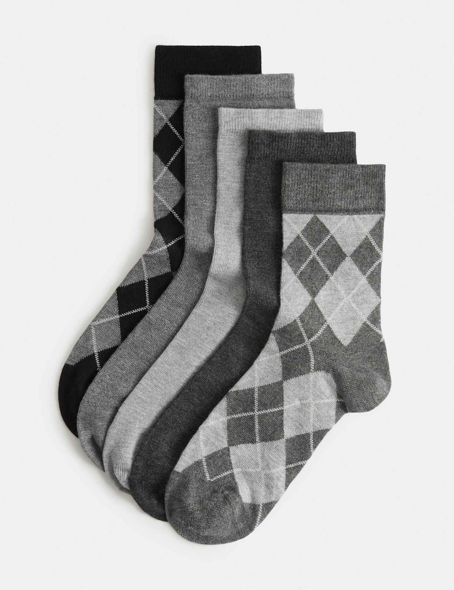 M&S 5 Pack Argyle Sparkle Crew Socks Grey Mix