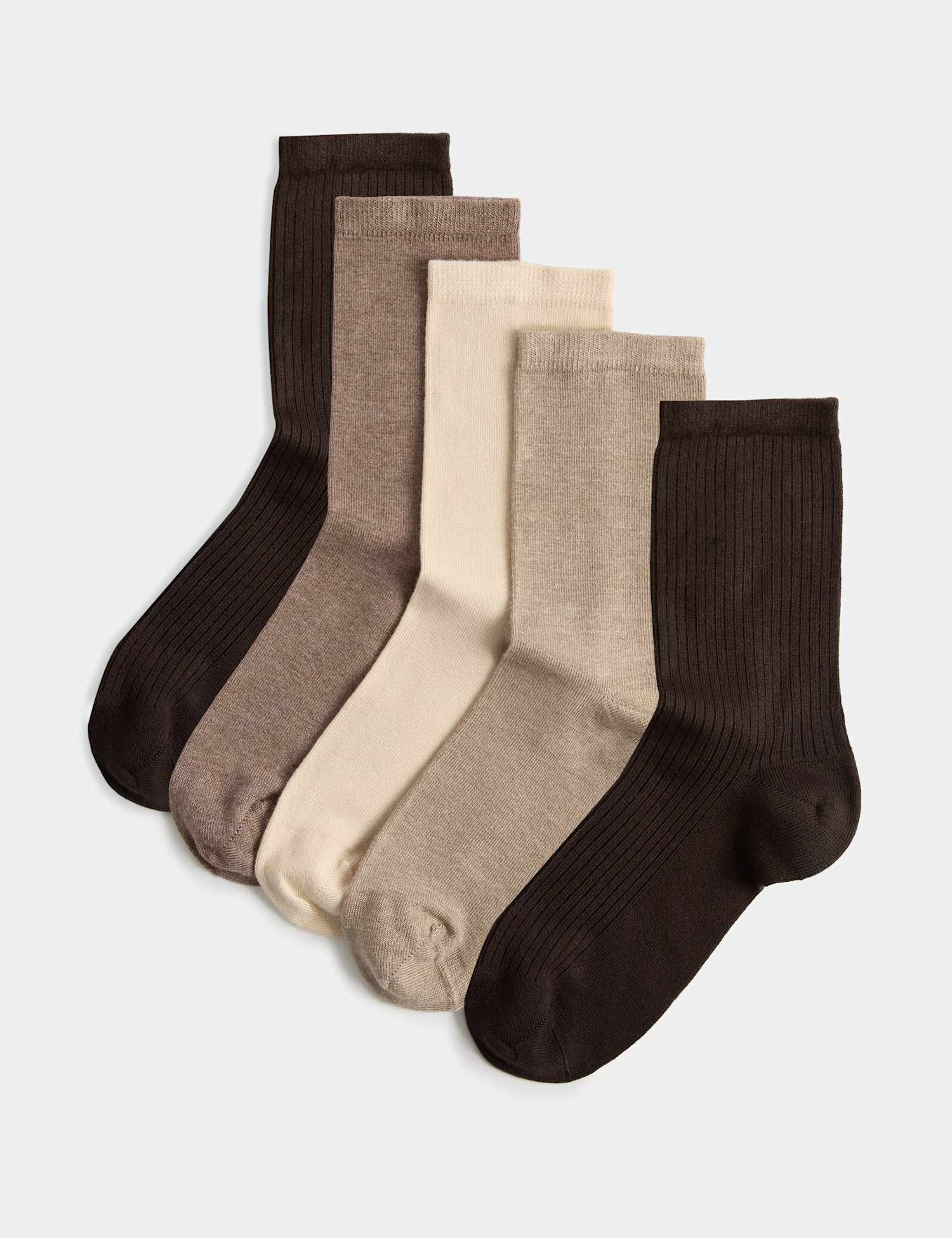 M&S 5 Pack Supersoft Crew Socks Chocolate Mix