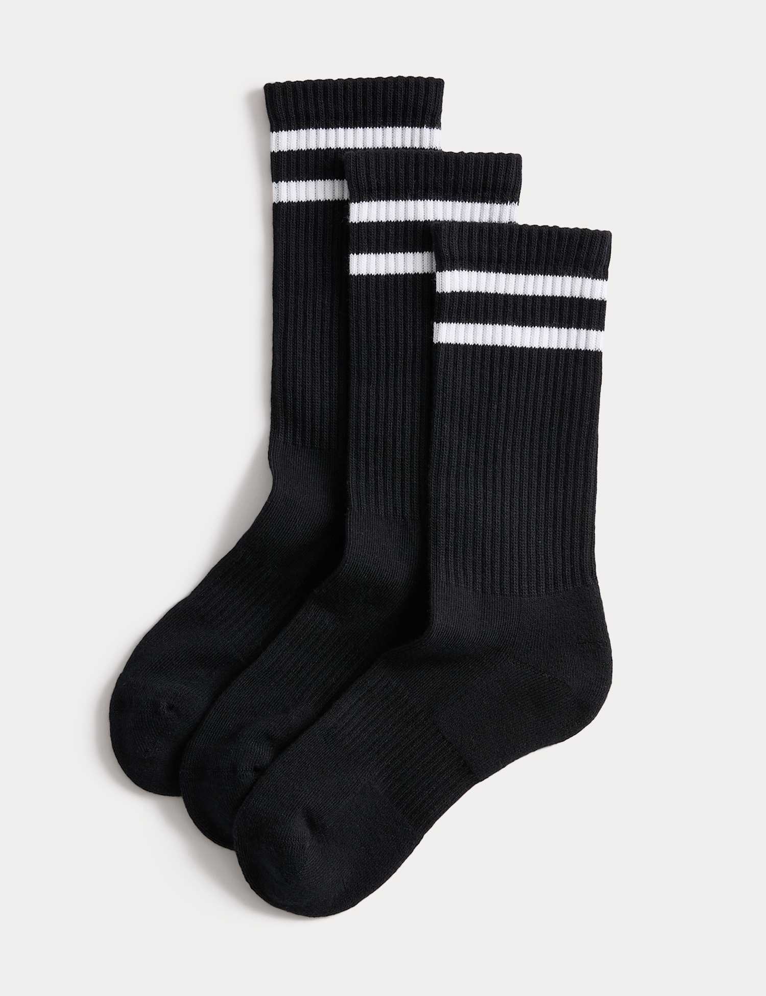 Goodmove 3 Pack Cotton Rich Striped Crew Socks Black Mix