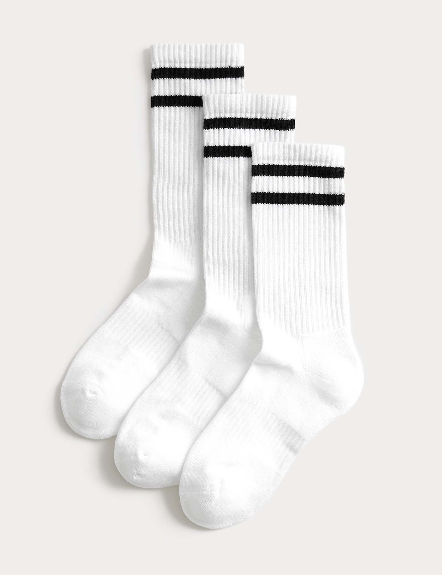 Goodmove 3 Pack Cotton Rich Striped Crew Socks White Mix