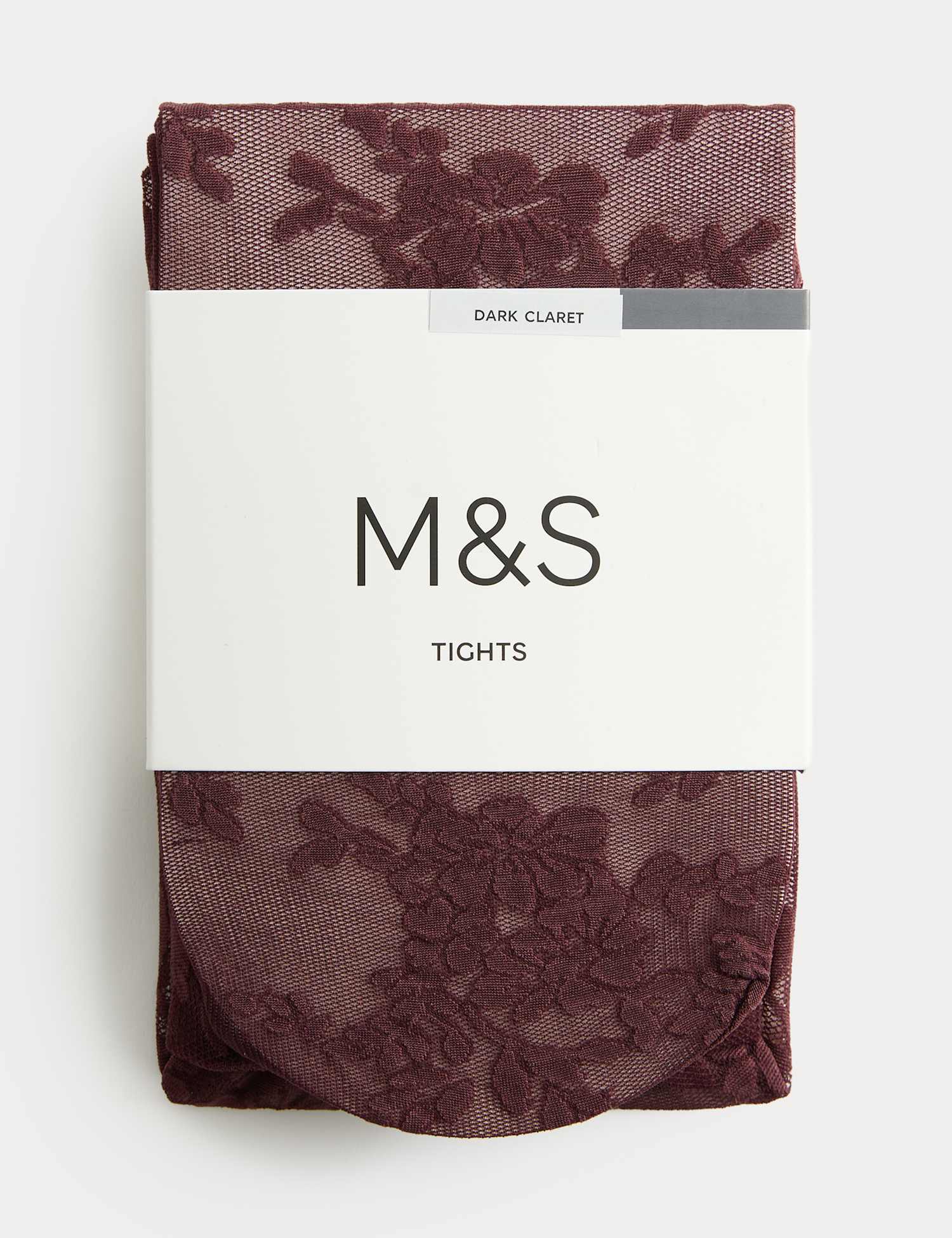 M&S Floral Lace Sheer Tights Wine