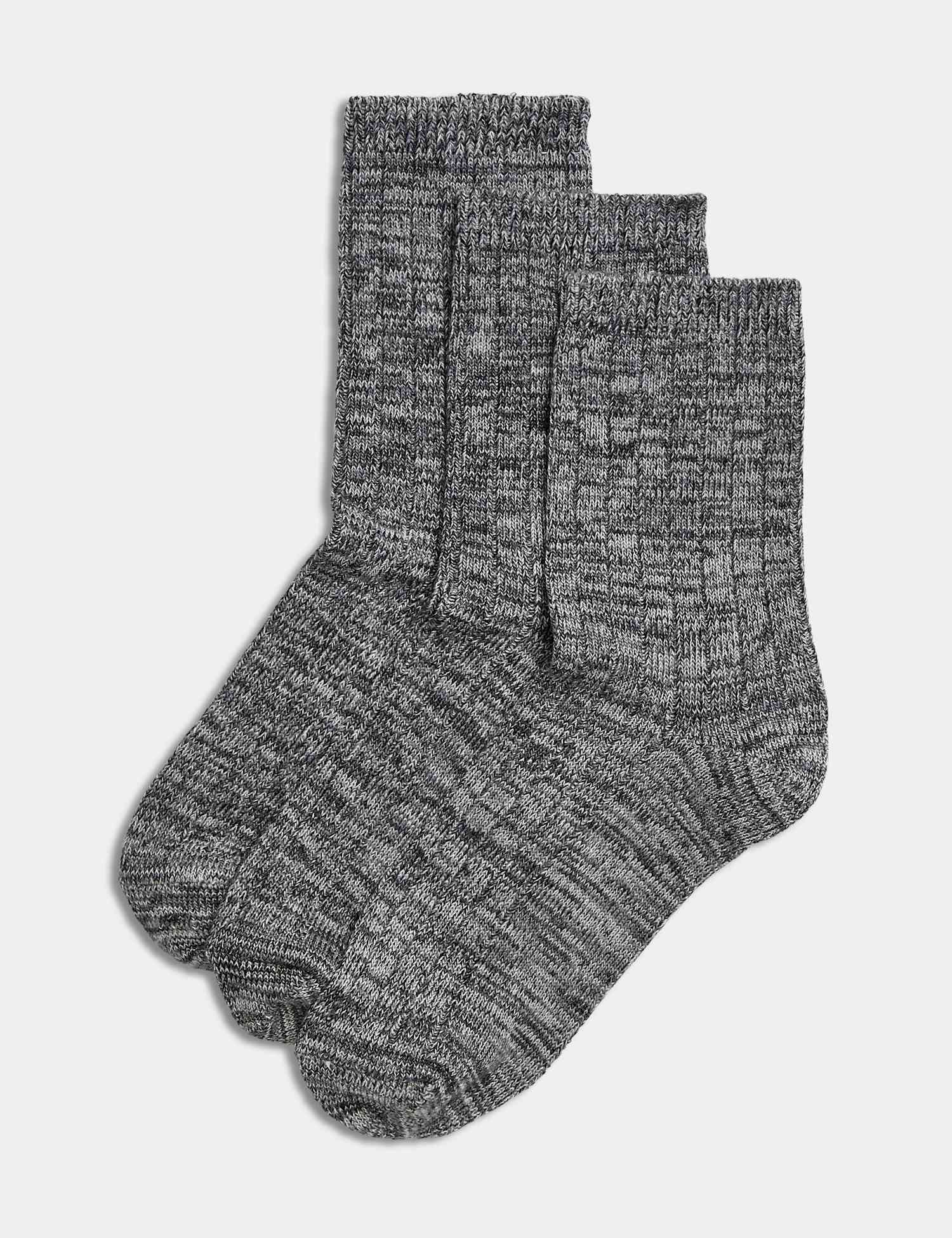 M&S 3 Pack Thermal Super Soft Ankle High Socks Charcoal Mix
