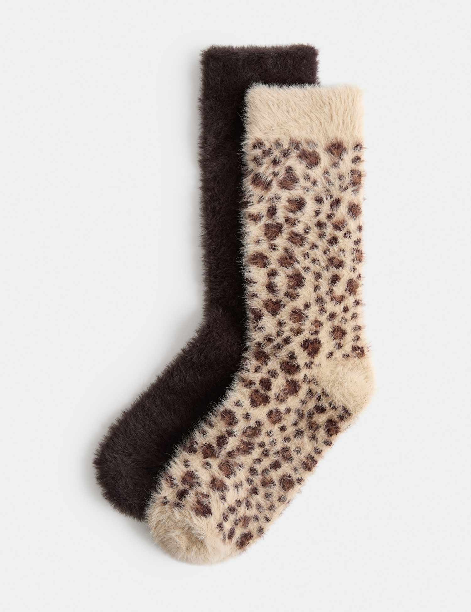 M&S 2 Pack Cosy Animal Fluffy Socks Brown Mix