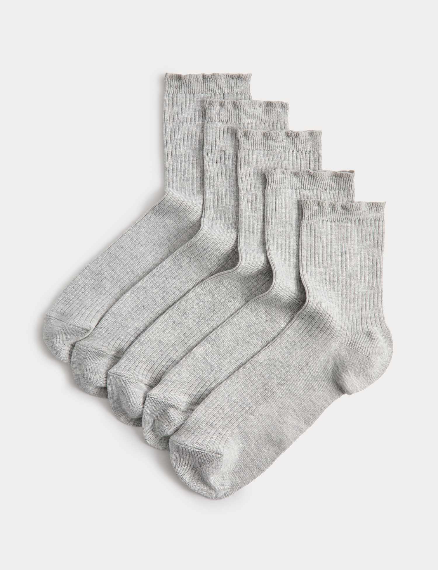 M&S 5 Pack Supersoft Ribbed Quarter Socks Grey Marl