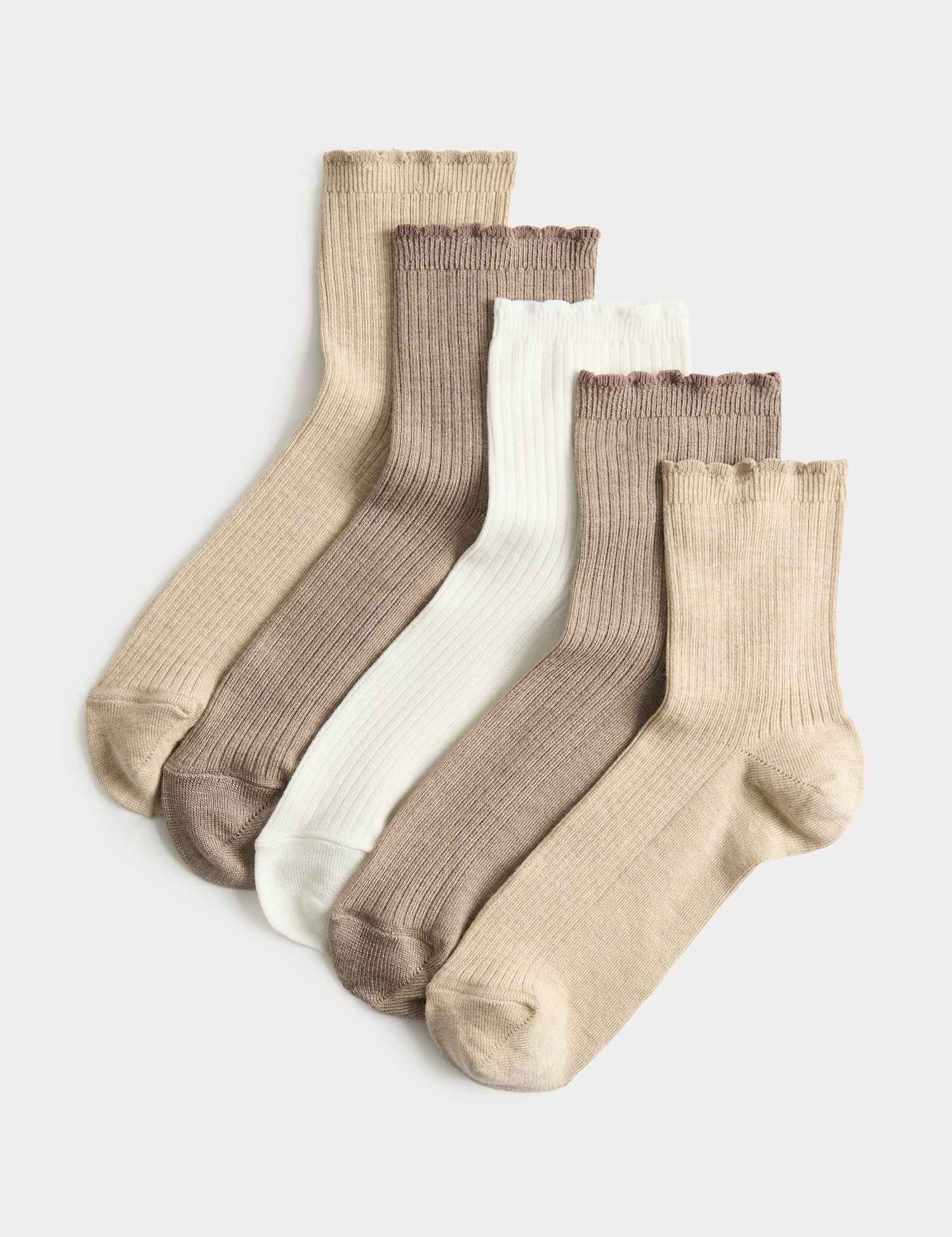 M&S 5 Pack Supersoft Ribbed Quarter Socks Natural Mix
