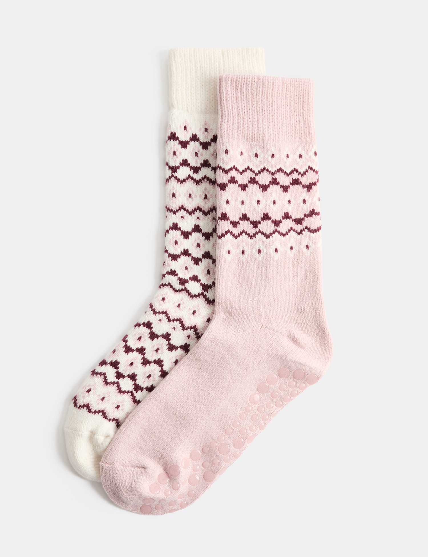 M&S 2 Pack Fairisle Slipper Socks Pink Mix