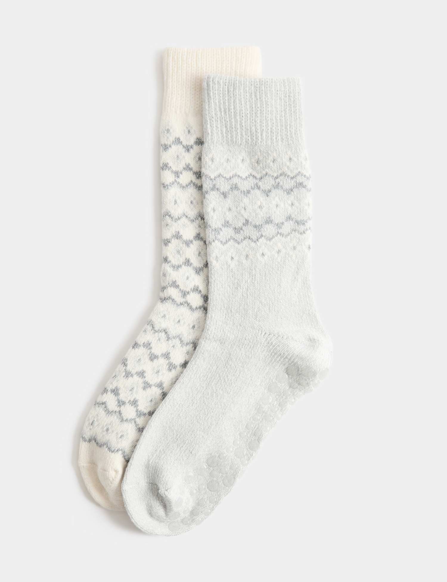 M&S 2 Pack Fairisle Slipper Socks Grey Mix