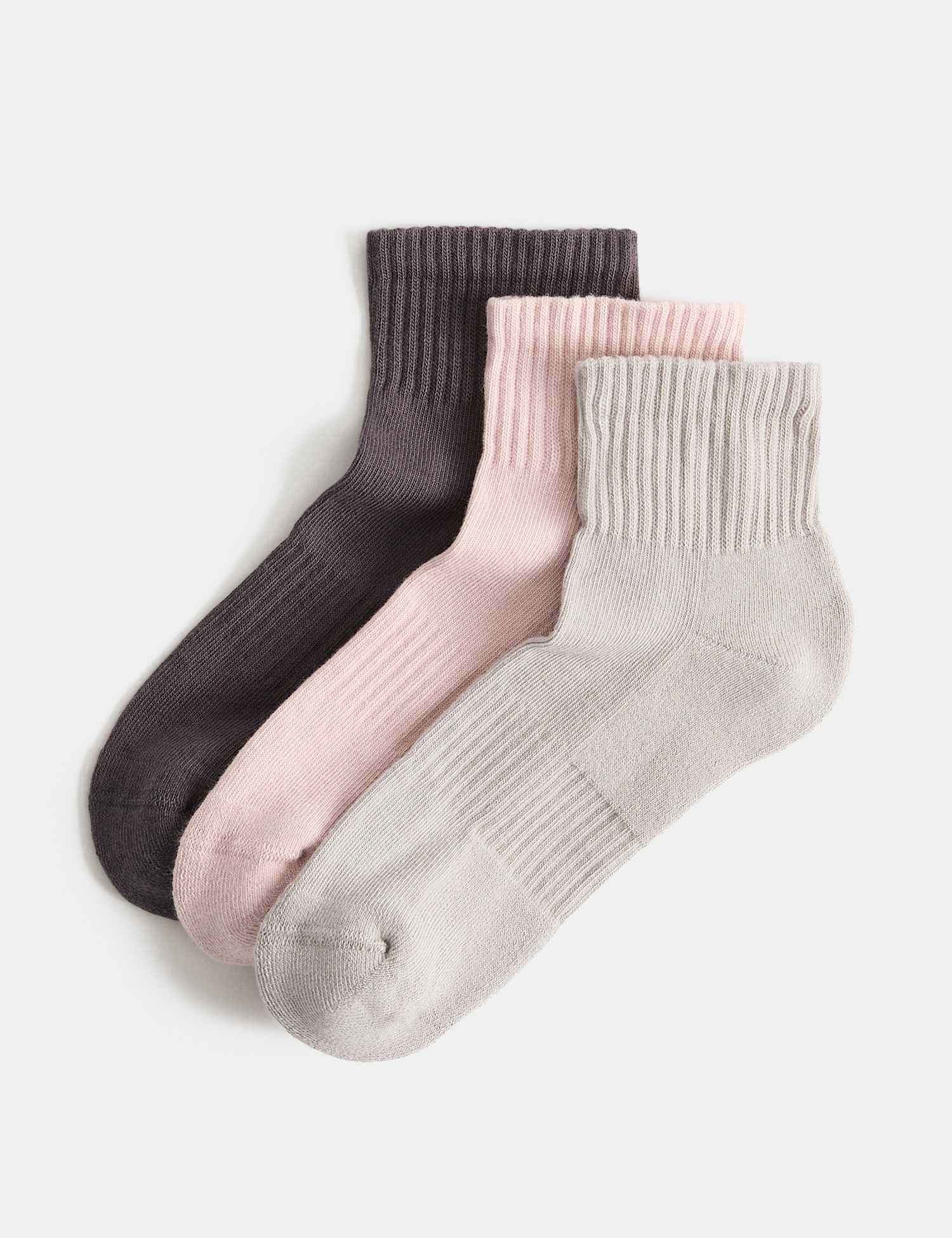 Goodmove 3 Pack Cotton Rich Quarter Socks Dark Grey Mix