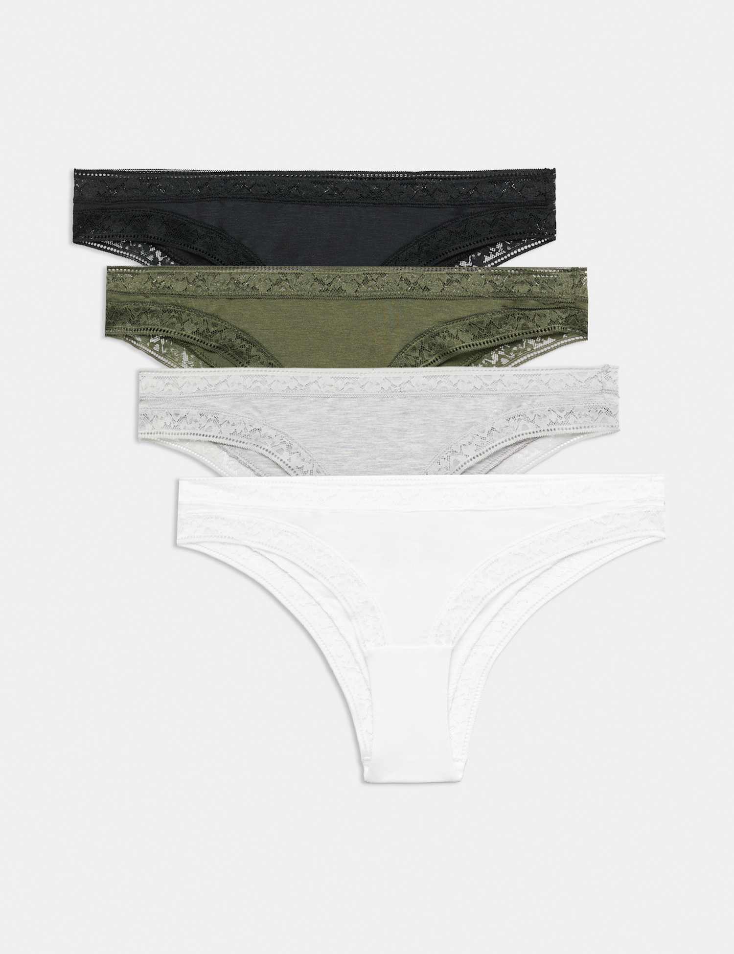 Autograph 4pk Modal Blend Brazilian Knickers with Silk Dark Khaki