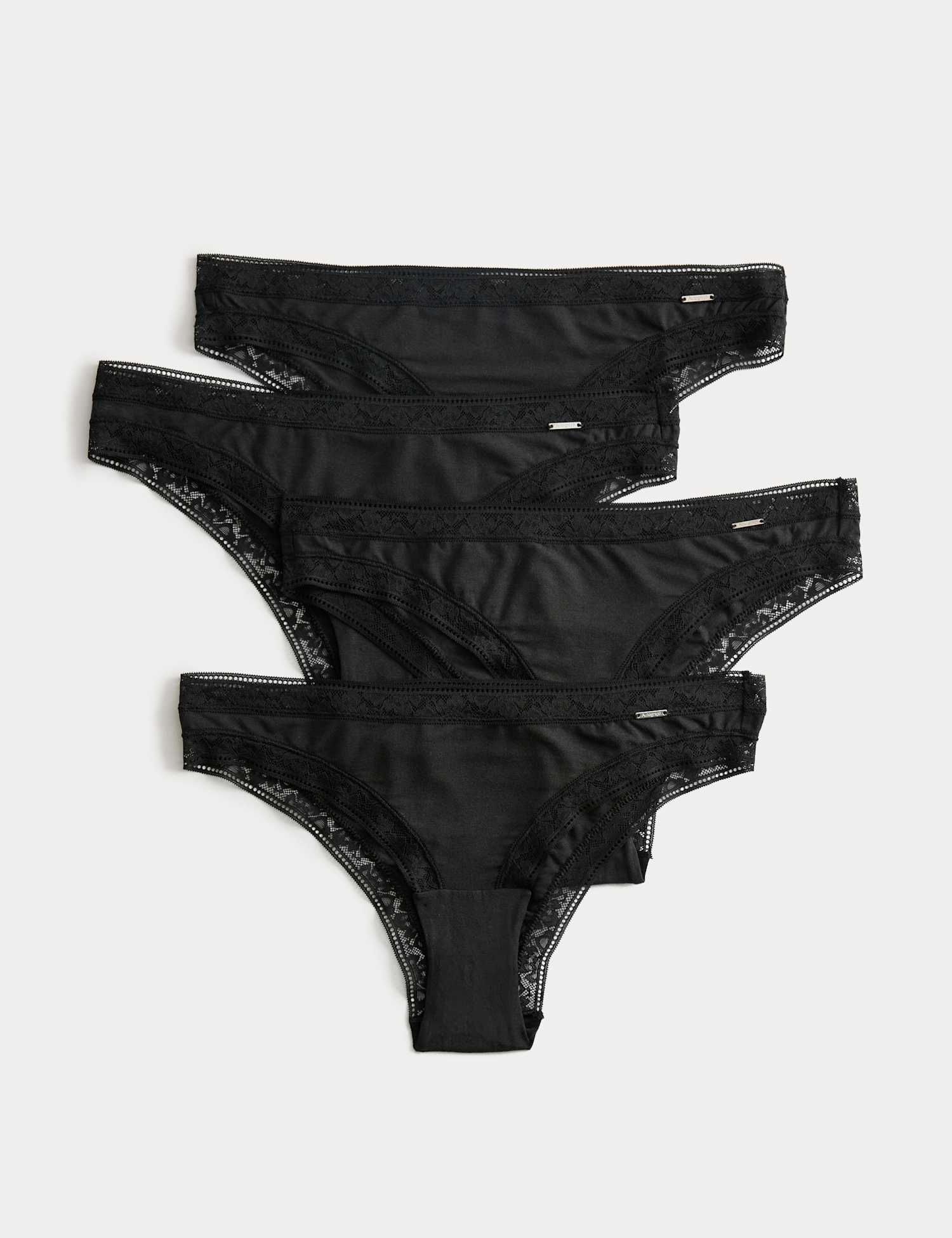 Autograph 4pk Modal Blend Brazilian Knickers with Silk Black