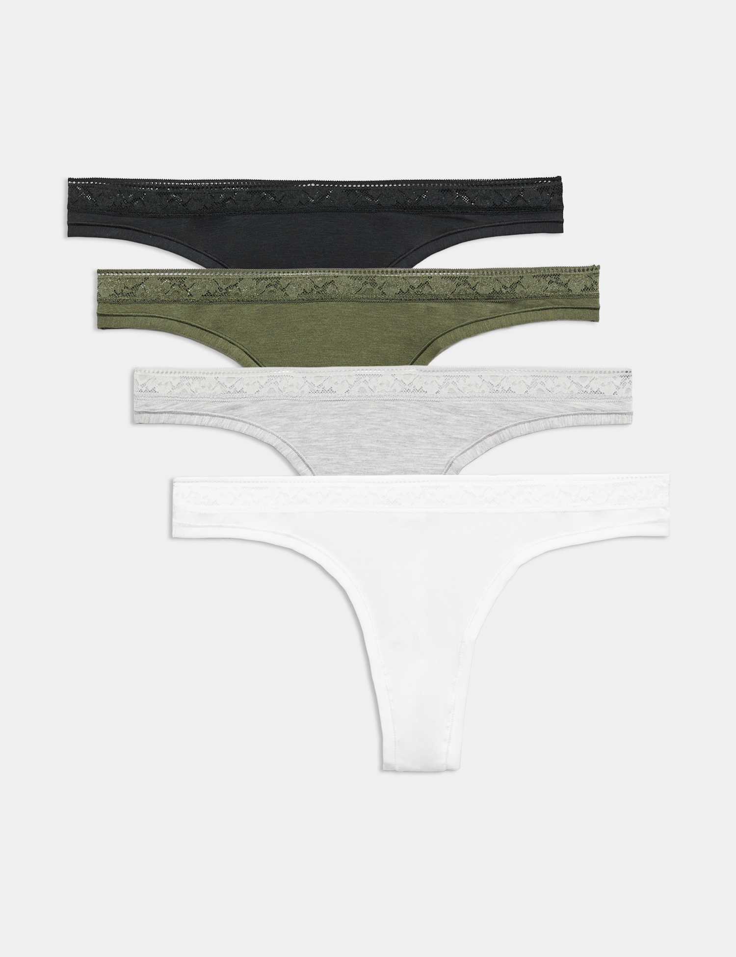 Autograph 4 Pack Modal with Silk & Lace Thongs Dark Khaki