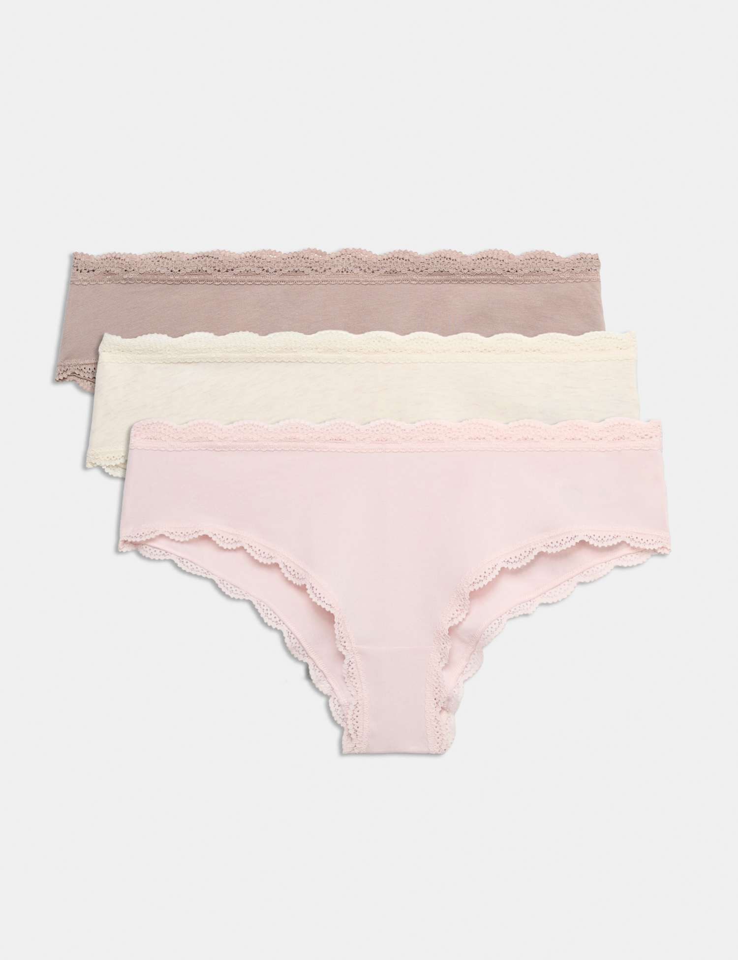 M&S 3pk Cotton Rich Hipster Knickers Oatmeal Mix