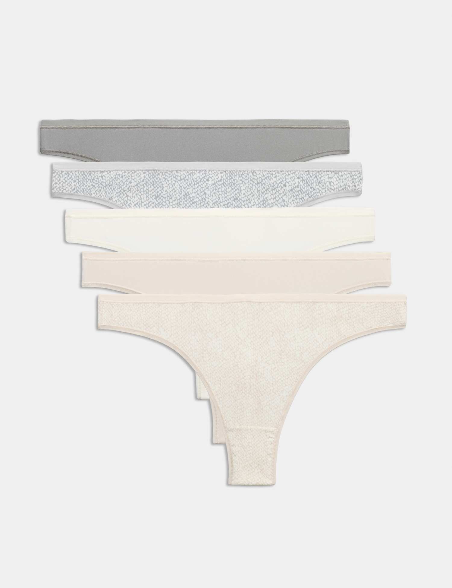 M&S 5pk Microfibre Low Rise Thongs Grey Mix