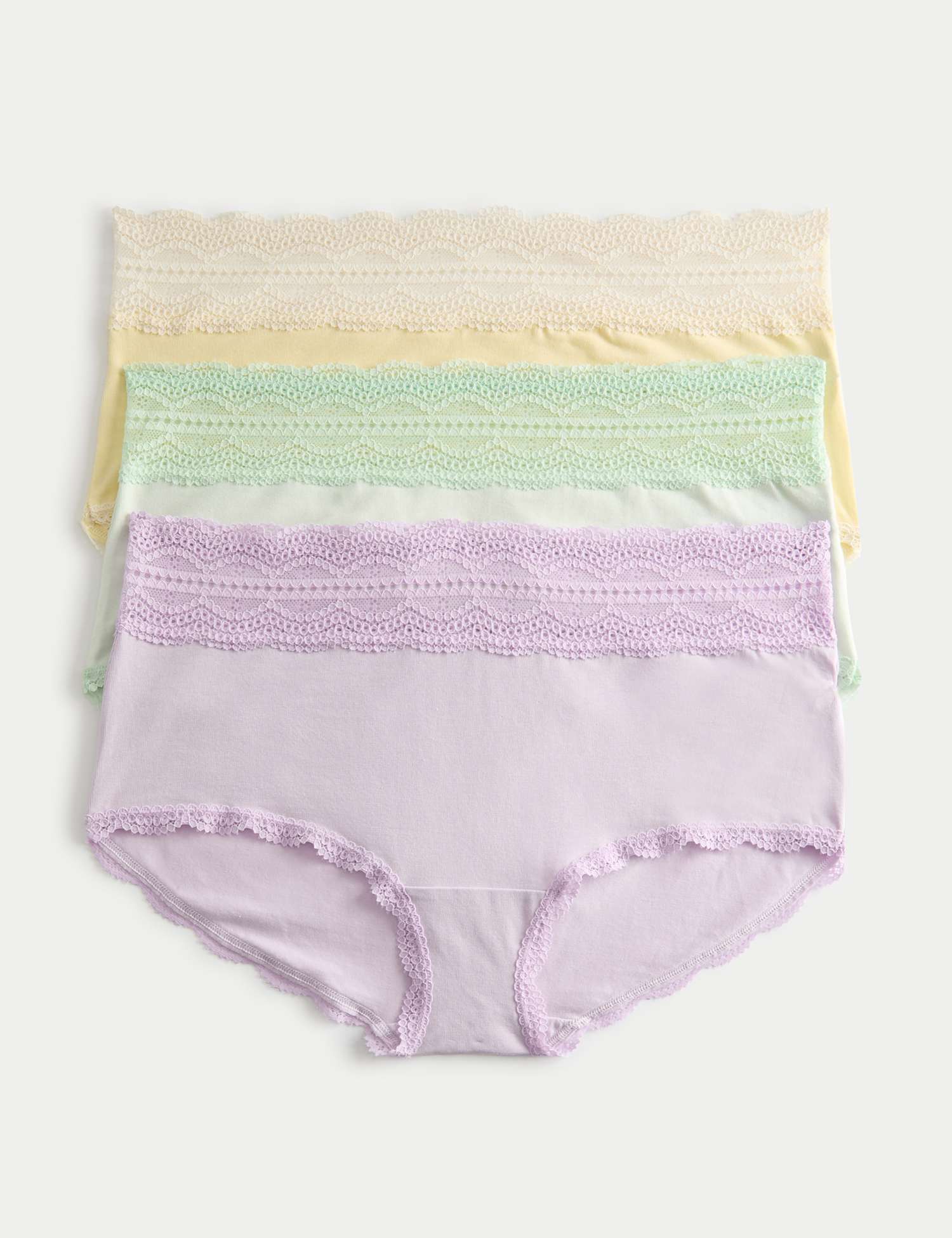 M&S 3pk Cotton Rich High Rise Shorts Lavender Mix