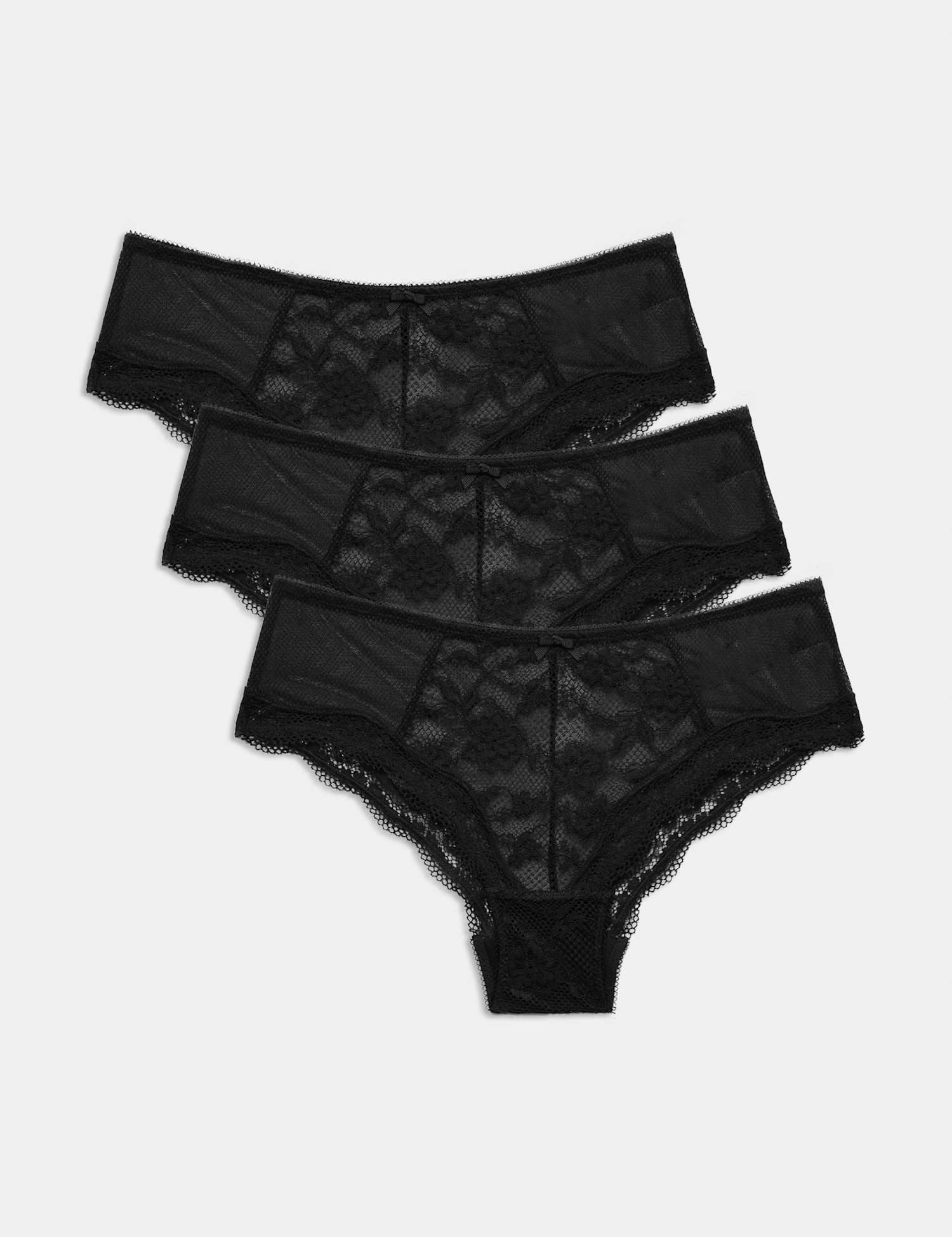 M&S 3 Pack Jasmine All Over Lace Hipster Knickers Black