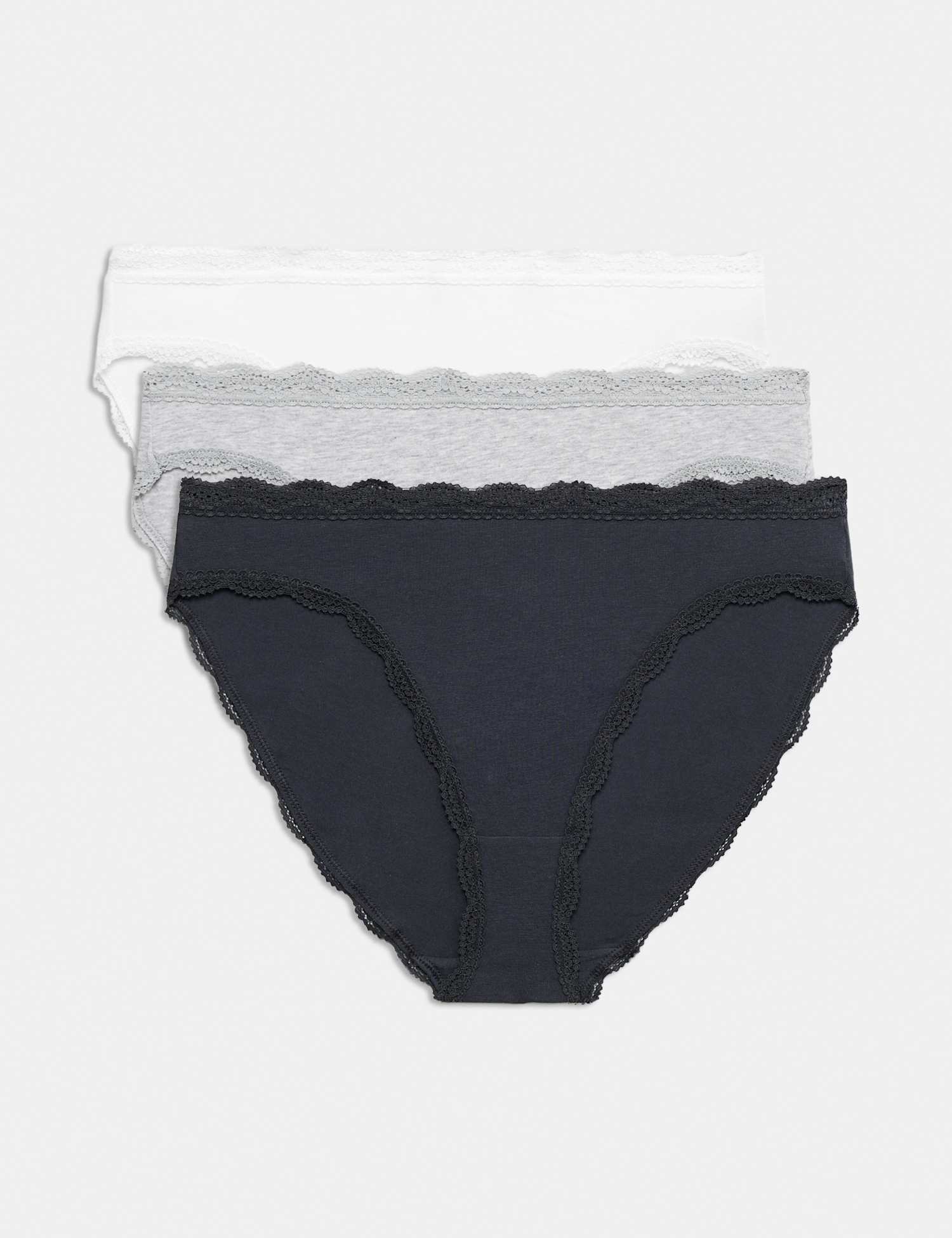M&S 3pk Cotton Rich High Leg Knickers Dark Pewter