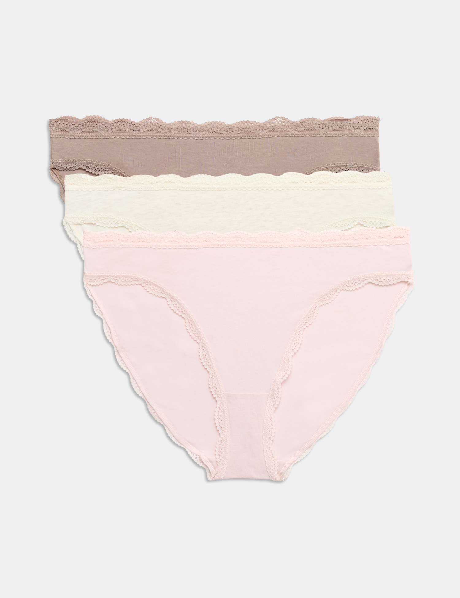 M&S 3pk Cotton Rich High Leg Knickers Oatmeal Mix