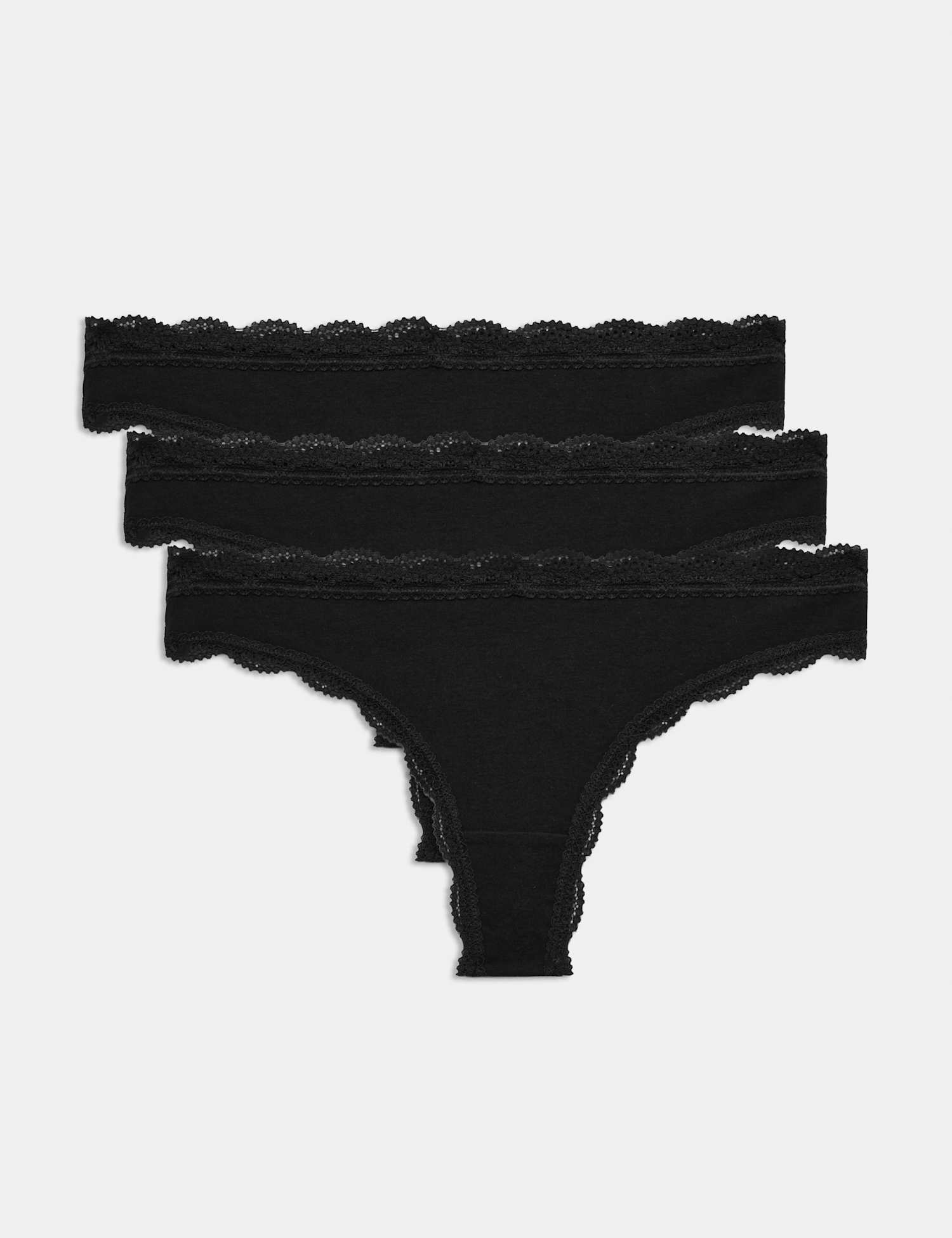 M&S 3pk Cotton Rich Tanga Thongs Black