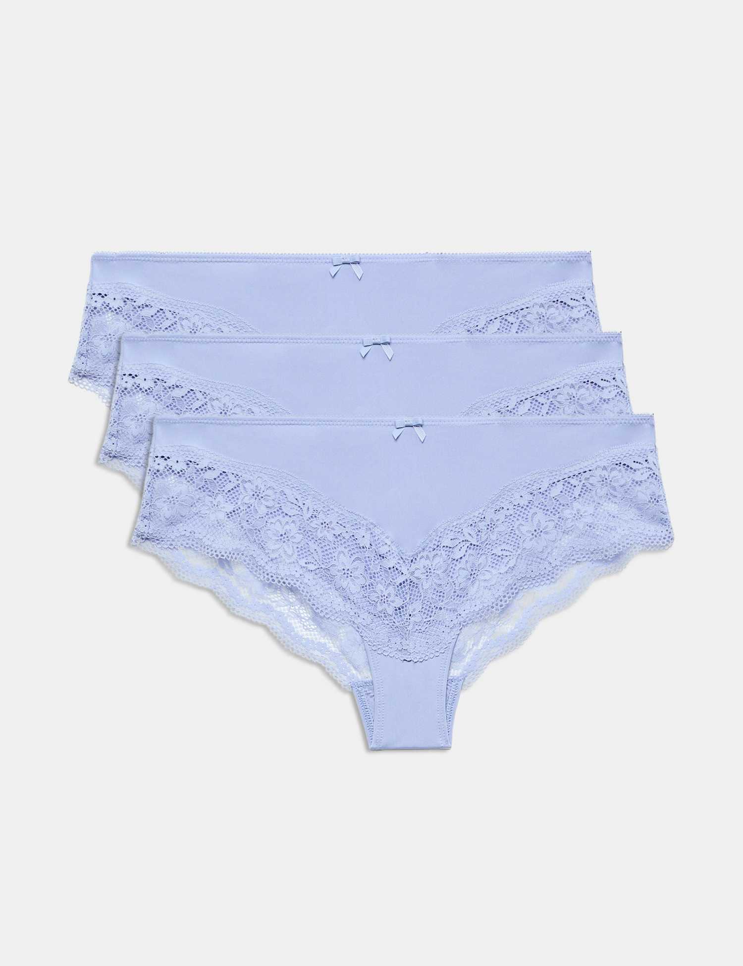M&S 3 Pack Jasmine Lace Trim Brazilian Knickers Bluebell