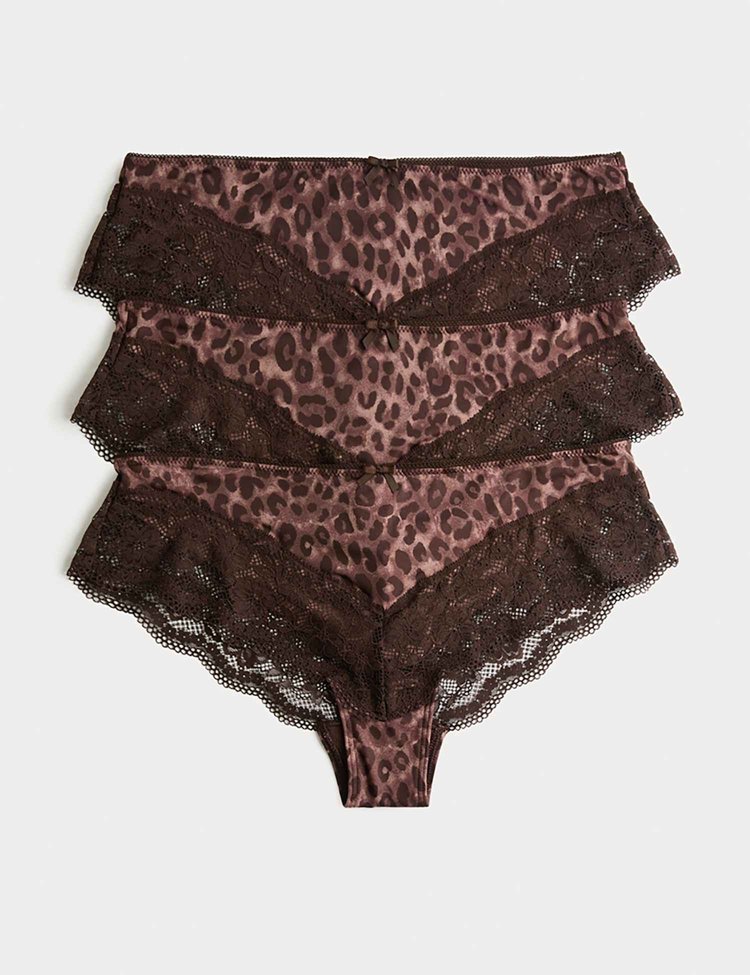 M&S 3 Pack Jasmine Lace Trim Brazilian Knickers Chocolate Mix