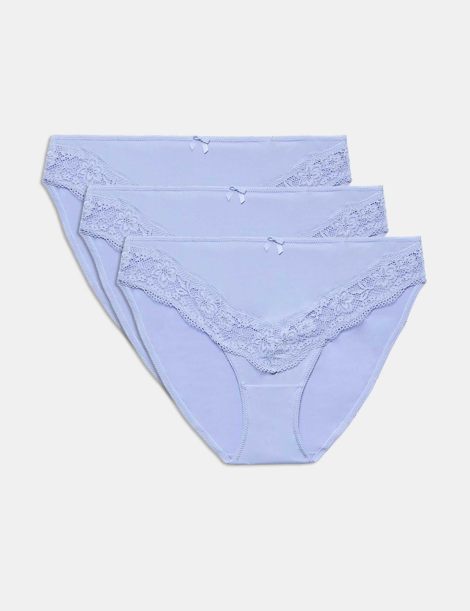 M&S 3 Pack Jasmine Lace Trim High Leg Knickers Bluebell