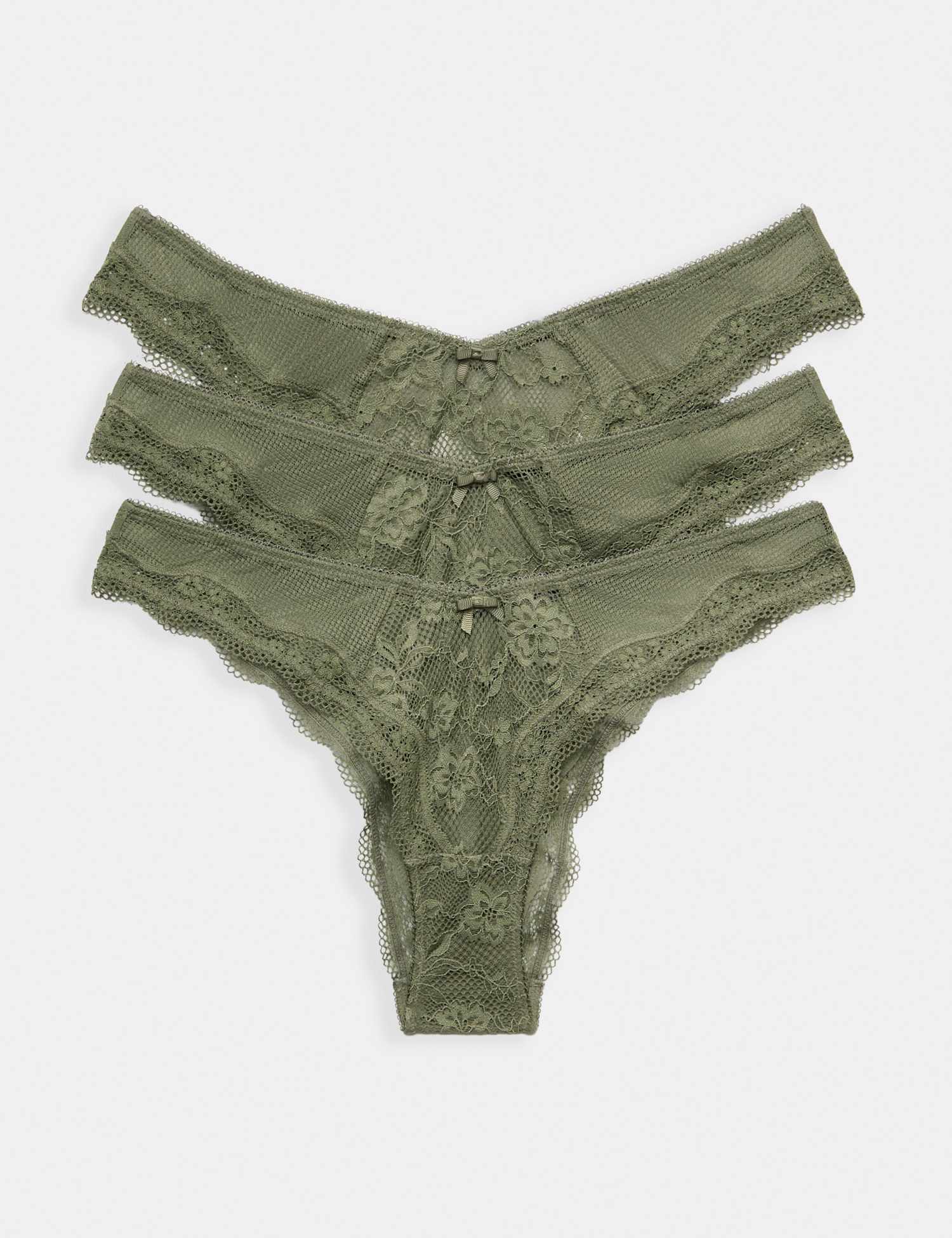 M&S 3pk Jasmine Lace Miami Knickers Khaki