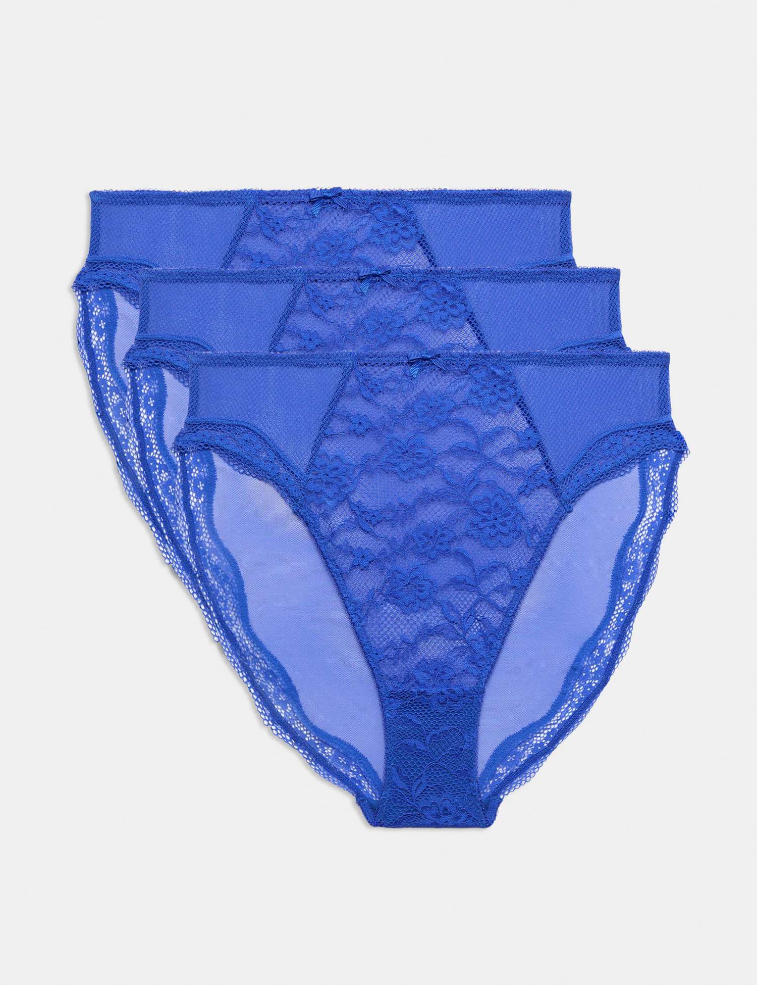 M&S 3pk Jasmine Lace High Waisted High Leg Knickers Electric Blue