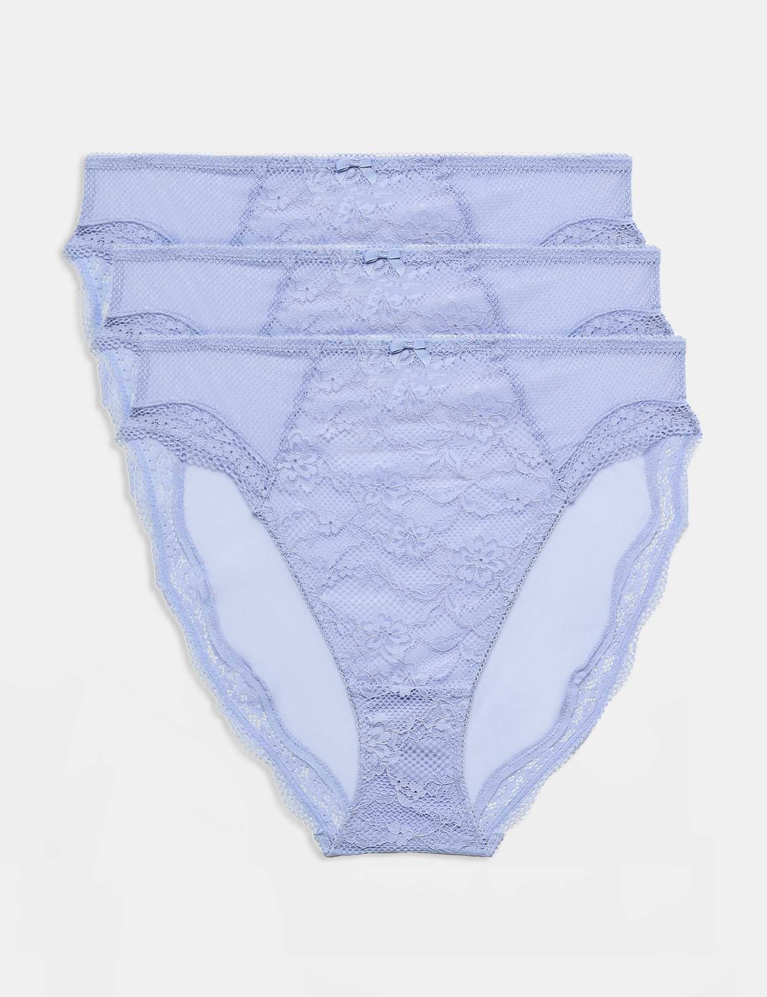M&S 3pk Jasmine Lace High Waisted High Leg Knickers Bluebell