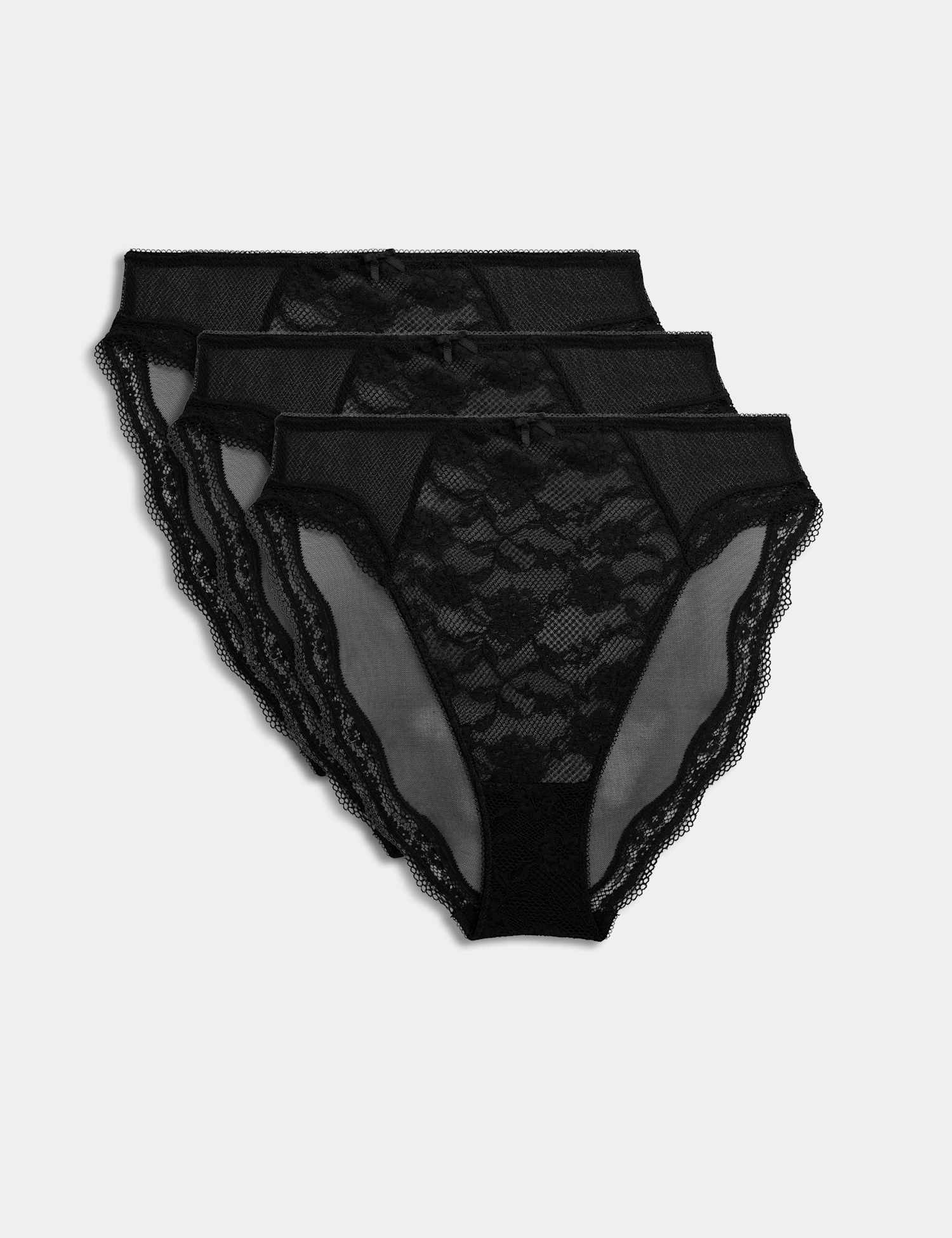 M&S 3pk Jasmine Lace High Waisted High Leg Knickers Black
