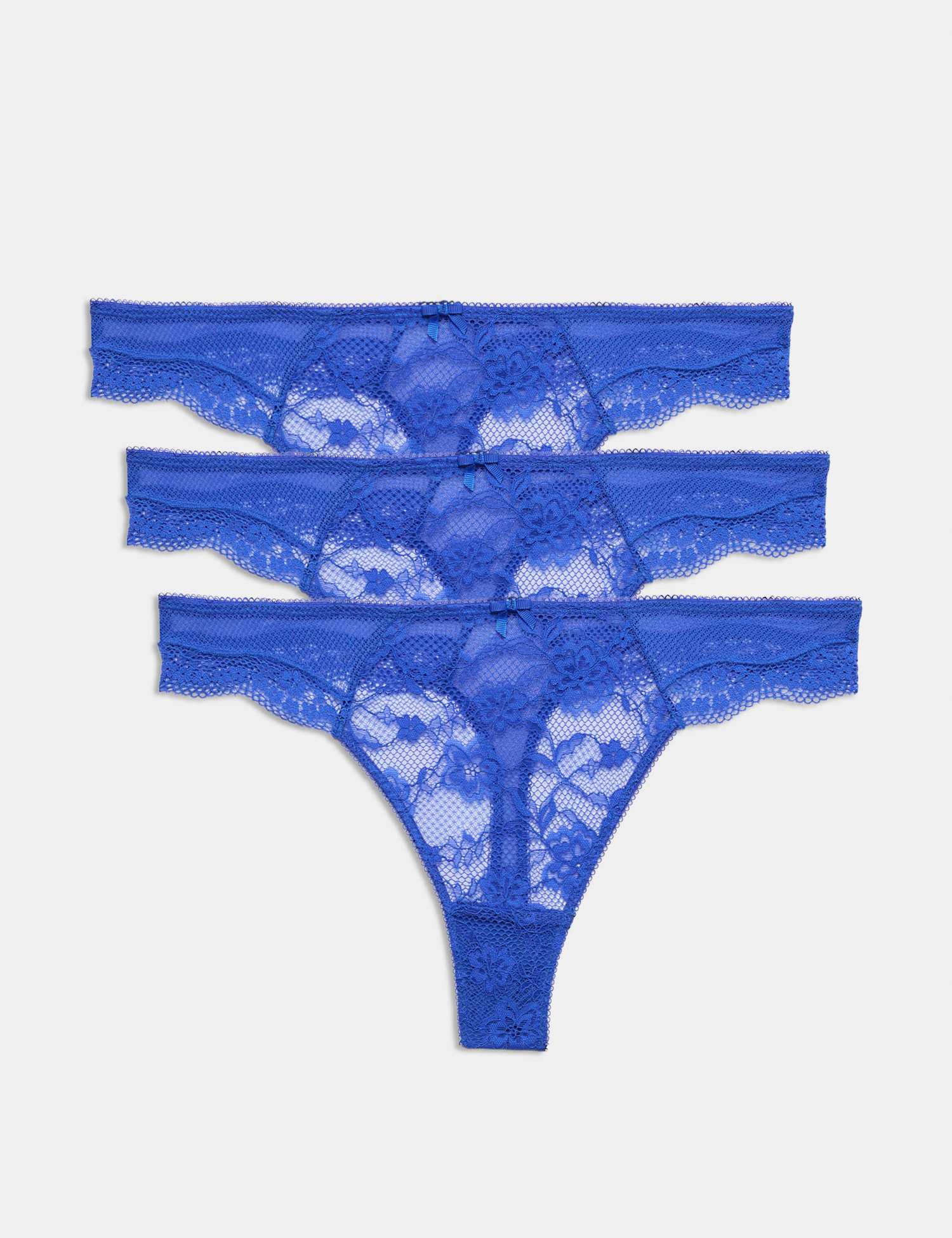M&S 3pk Jasmine Lace Thongs Electric Blue