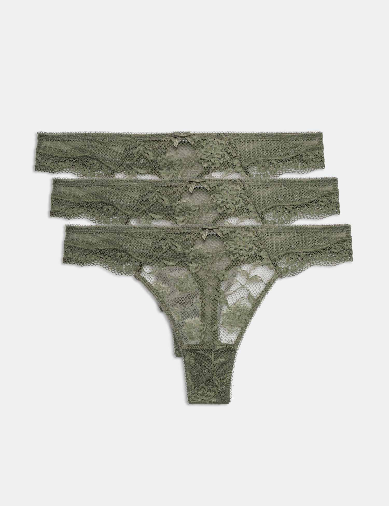 M&S 3pk Jasmine Lace Thongs Khaki