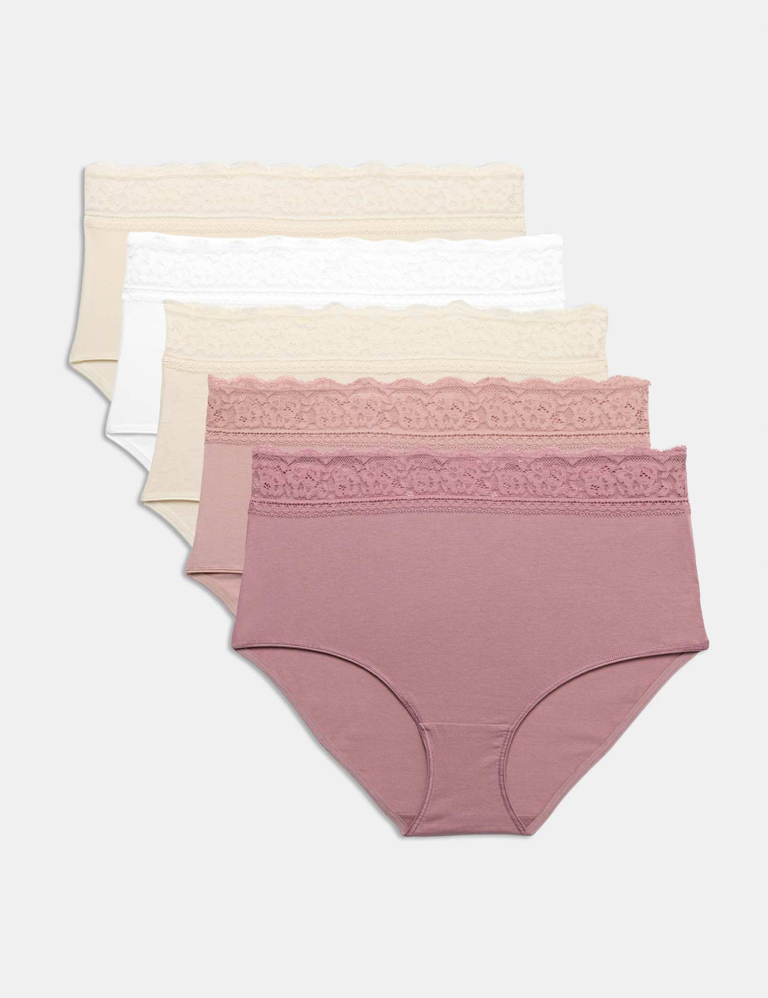 M&S 5pk Cotton Lycra� & Lace Full Briefs Dusky Pink