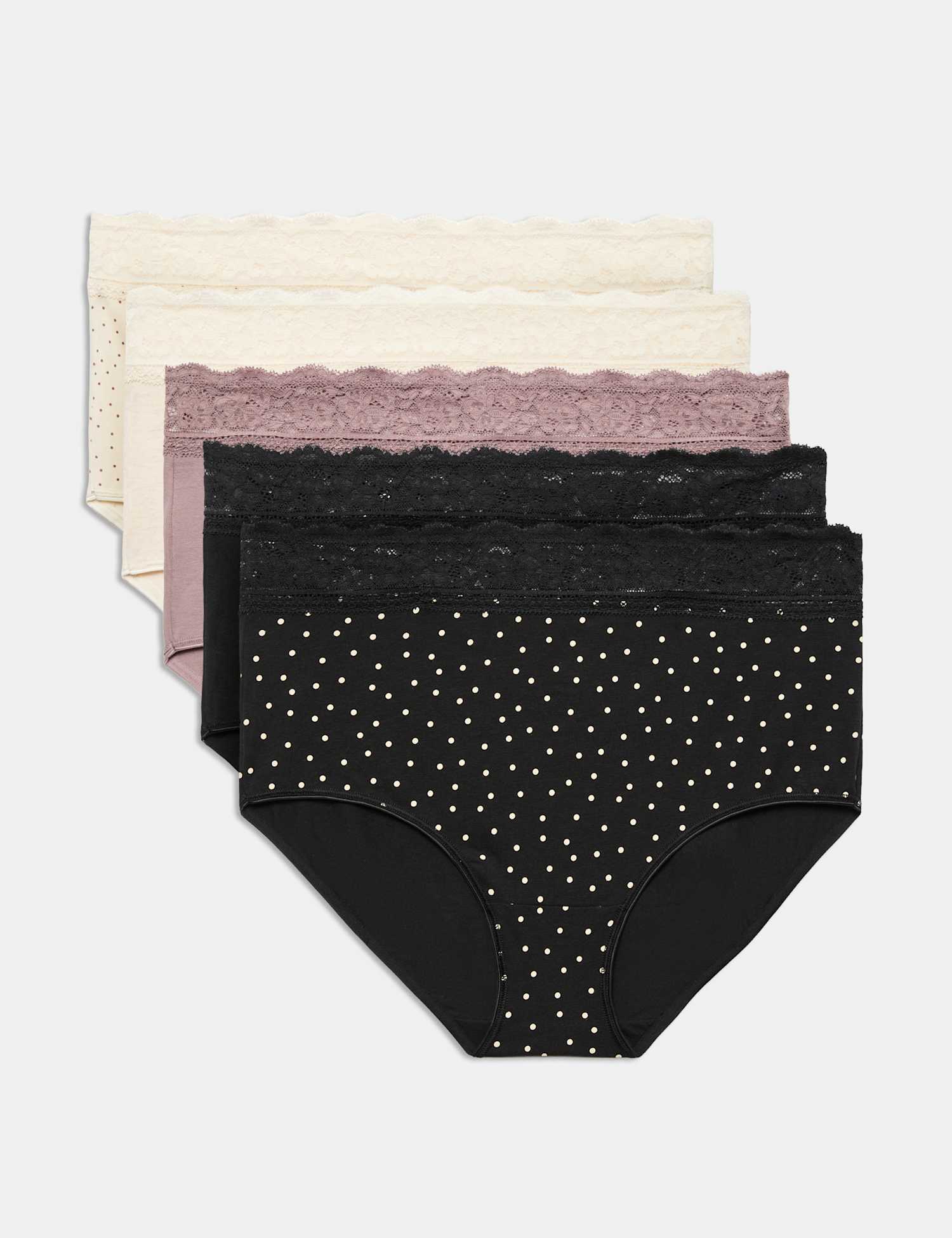 M&S 5pk Cotton Lycra� & Lace Full Briefs Praline