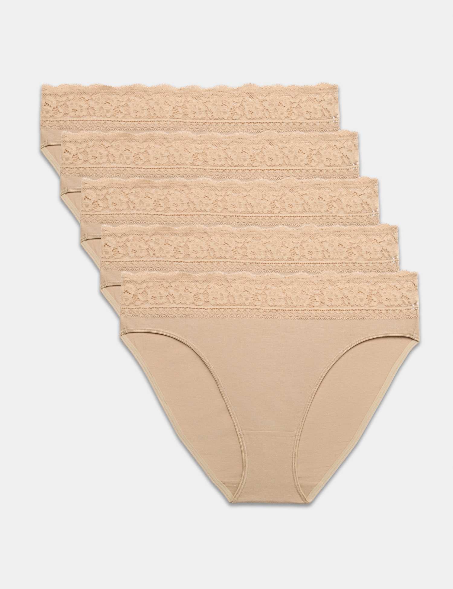 M&S 5pk Cotton Lycra� High Leg & Lace Knickers Rose Quartz