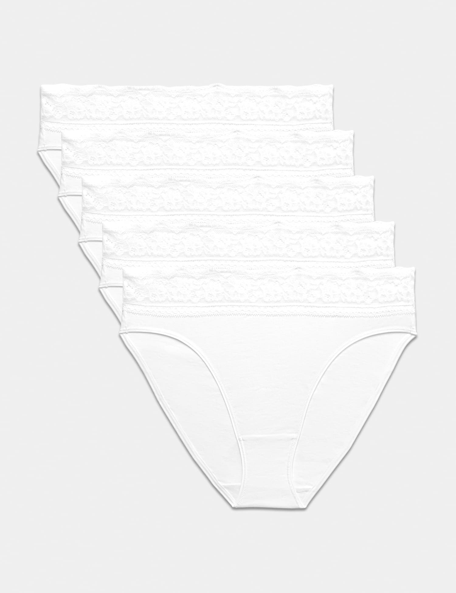 M&S 5pk Cotton Lycra� High Leg & Lace Knickers White