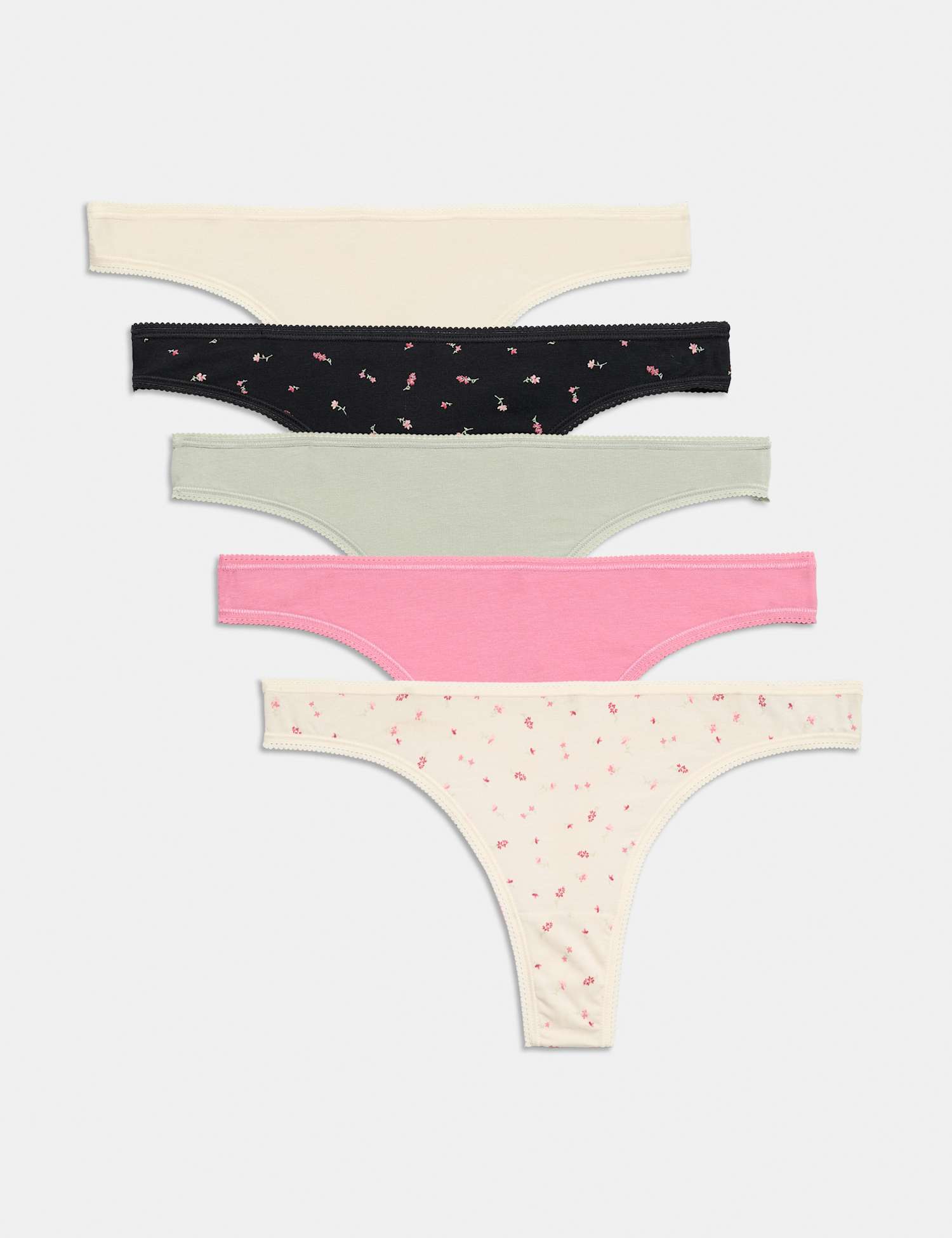 M&S 5 Pack Cotton Lycra� Thongs Light Cream
