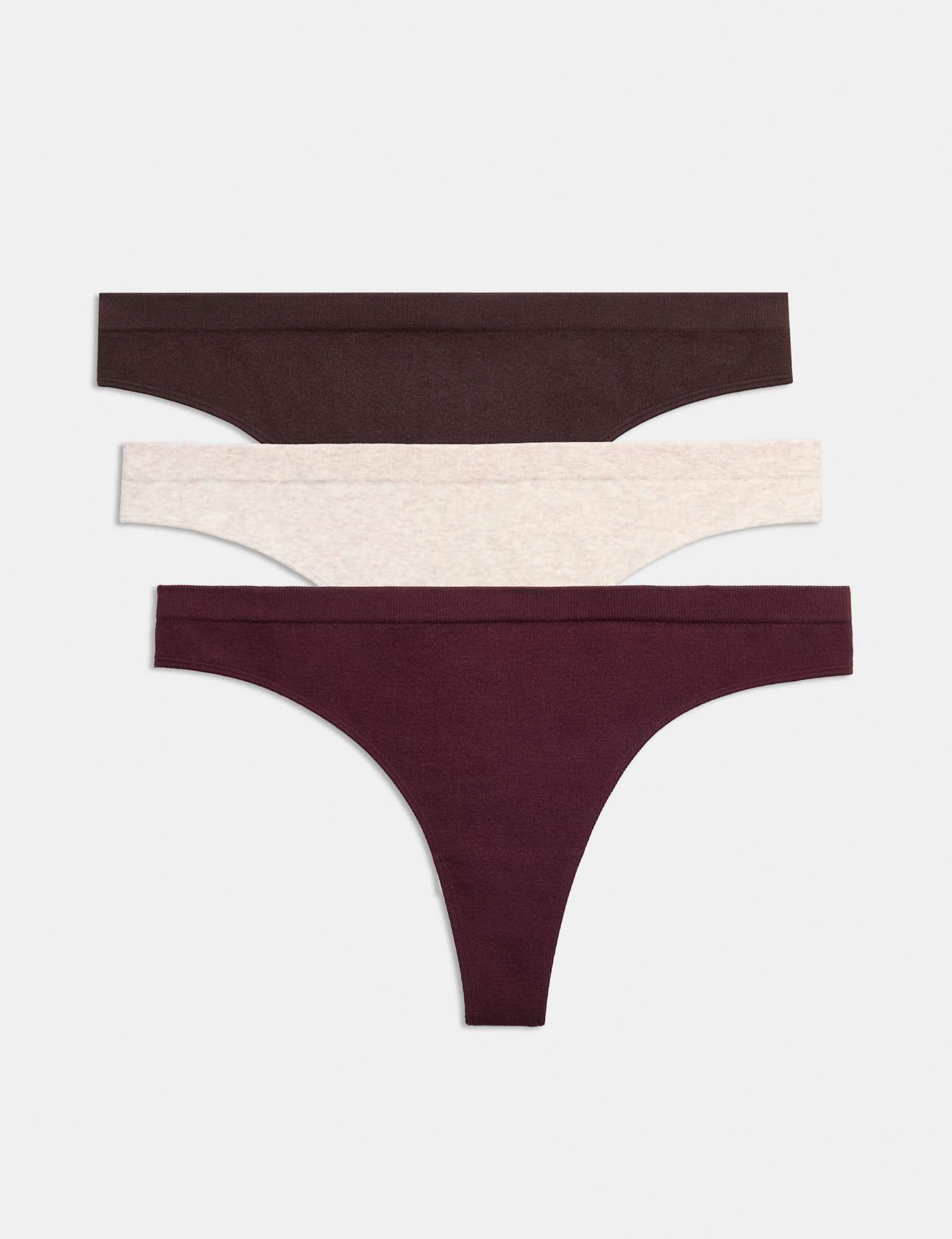 M&S 3 Pack Comfort Rib Seamless Thongs Wine Mix
