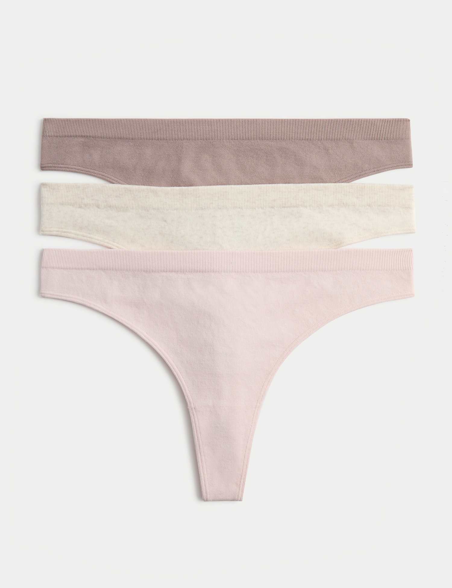 M&S 3 Pack Comfort Rib Seamless Thongs Oatmeal Mix