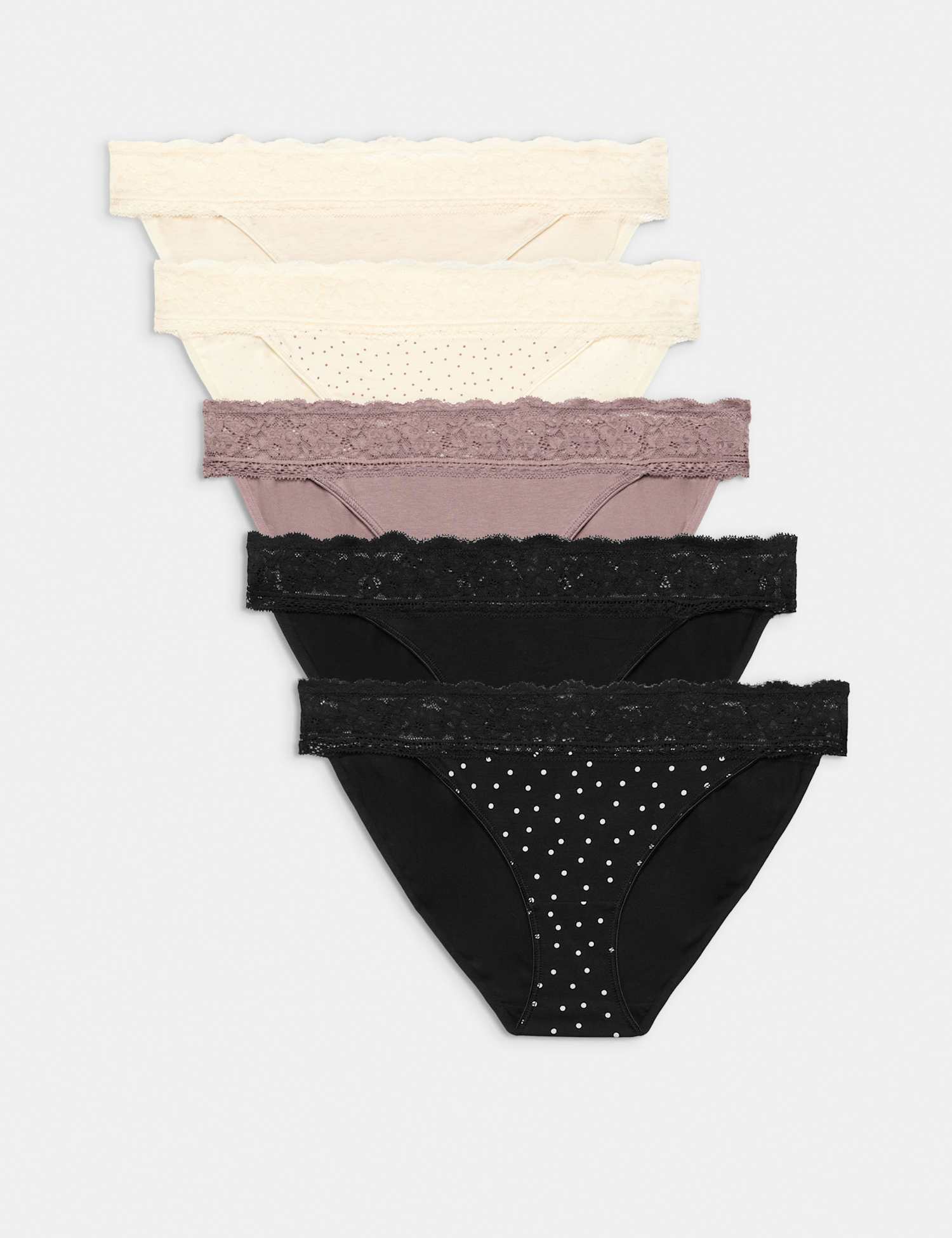 M&S 5pk Cotton Blend Printed Bikini Knickers Praline