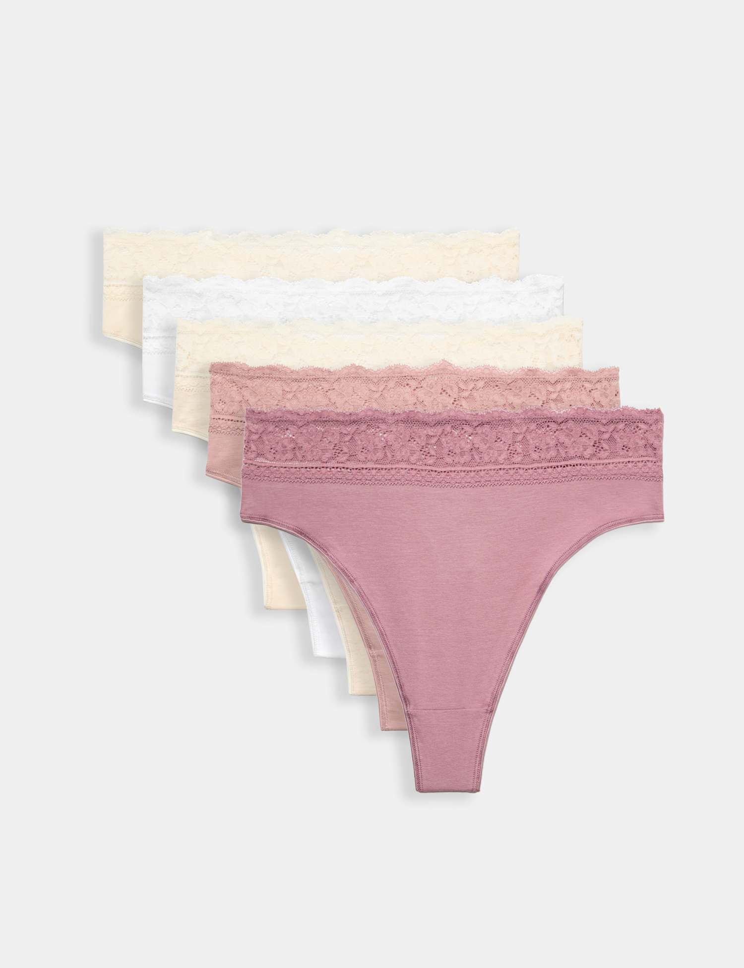 M&S 5pk Cotton Blend High Waisted Thongs Dusky Pink
