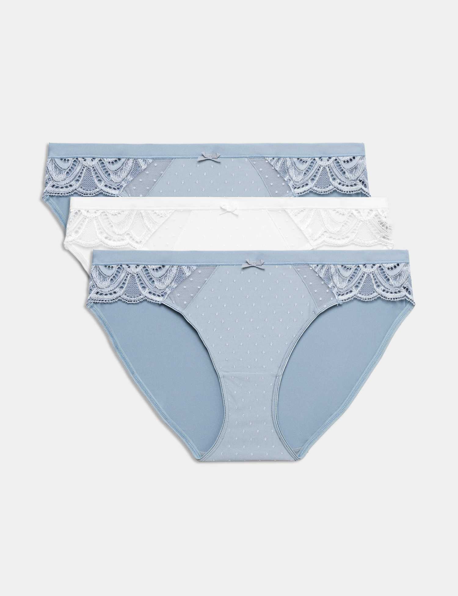 M&S 3pk Amelia Lace Bikini Knickers Light Steel Blue